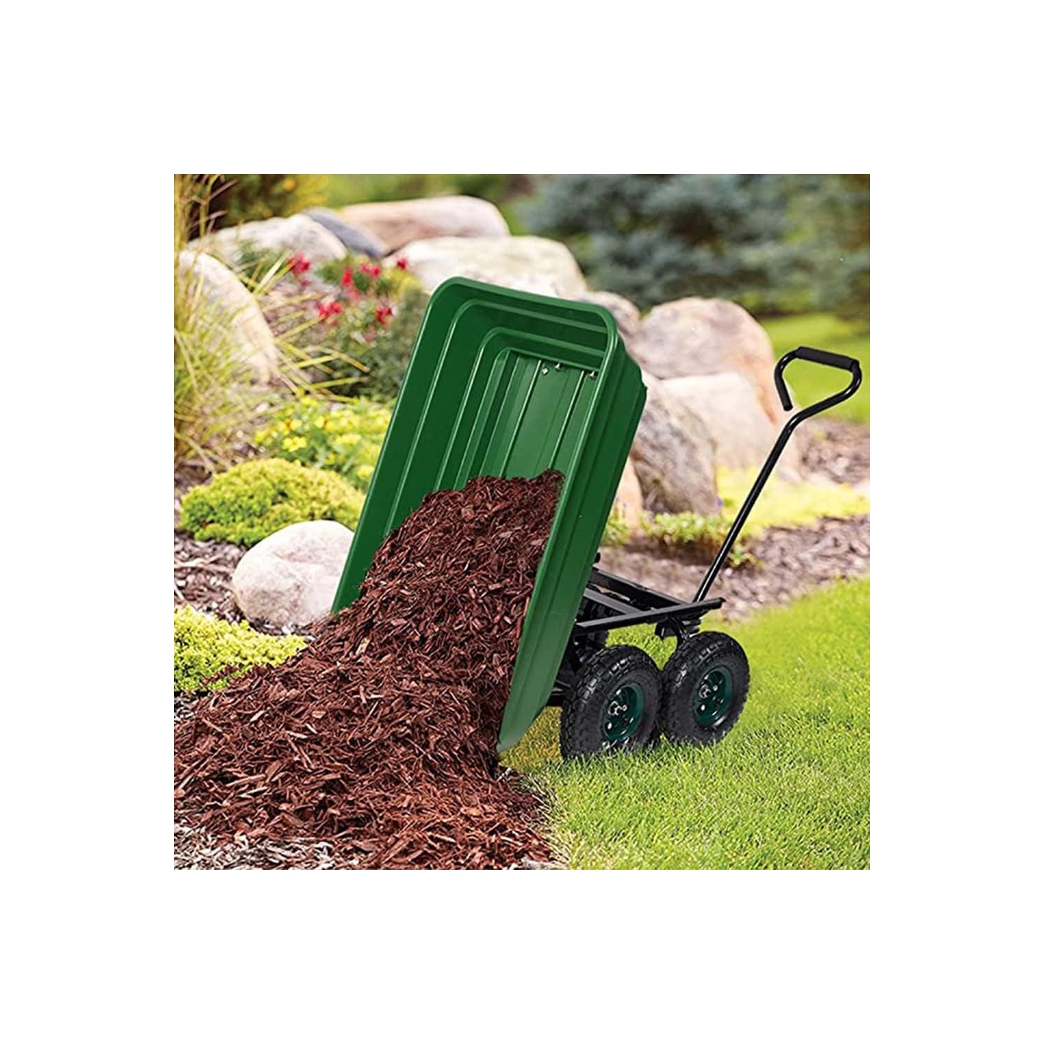 Garden Dump Cart, Garden Cart Heavy Duty Utility Lawn Yard Dump Cart with Sturdy Steel Frame and 10" Pneumatic Tires