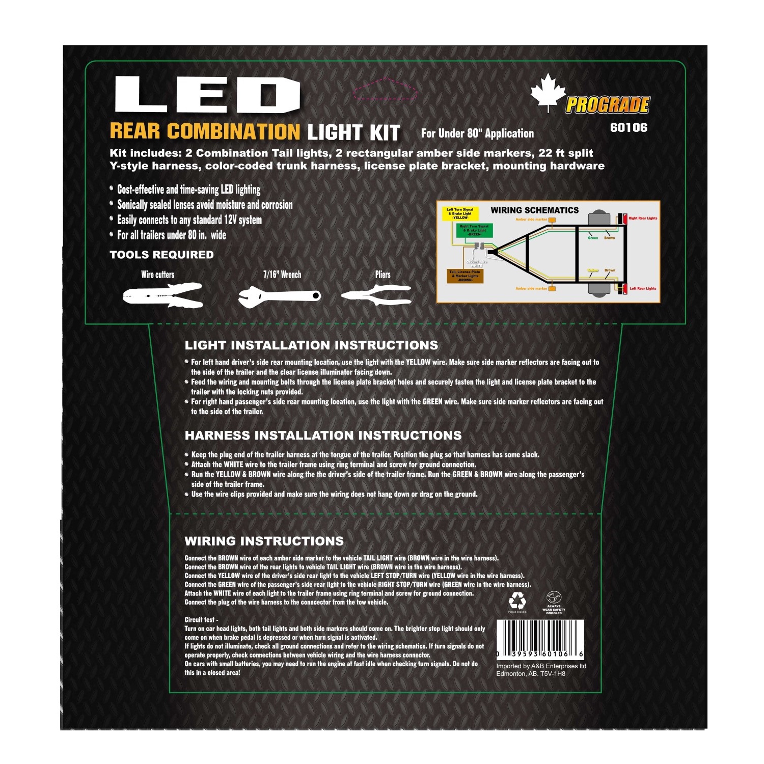 Ensemble d'éclairage de remorque arrière submersible DEL de luxe 12 V pour remorques de moins de 80 po de largeur