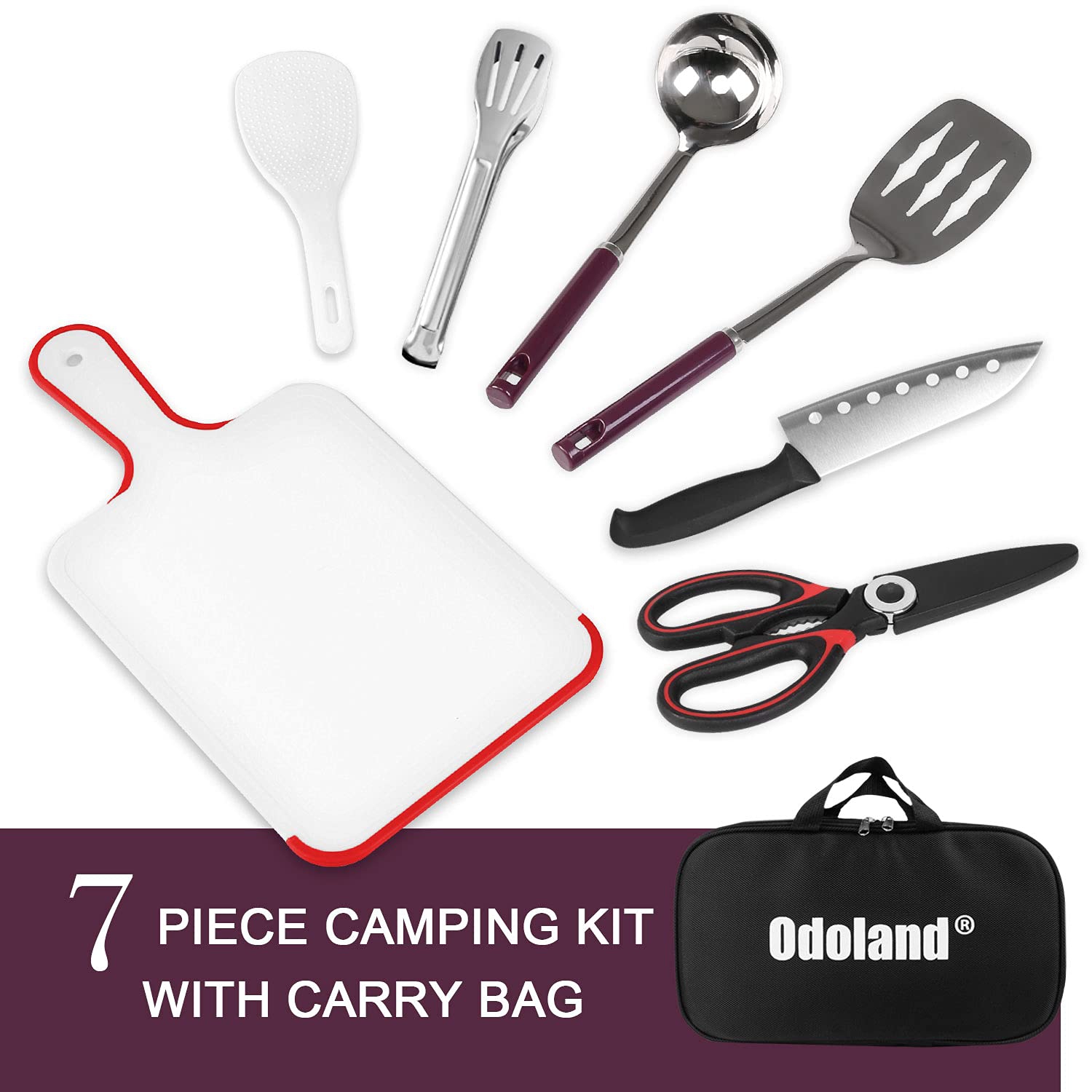 8pcs Camping Kitchen Utensil Set, Cooking Utensil Organizer with Water Resistant Case for BBQ, Travel,Camping, Hiking, Cooking and Outdoor Activities