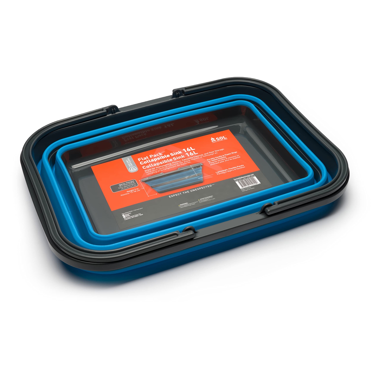 Évier de camping repliable, format plat, 16L