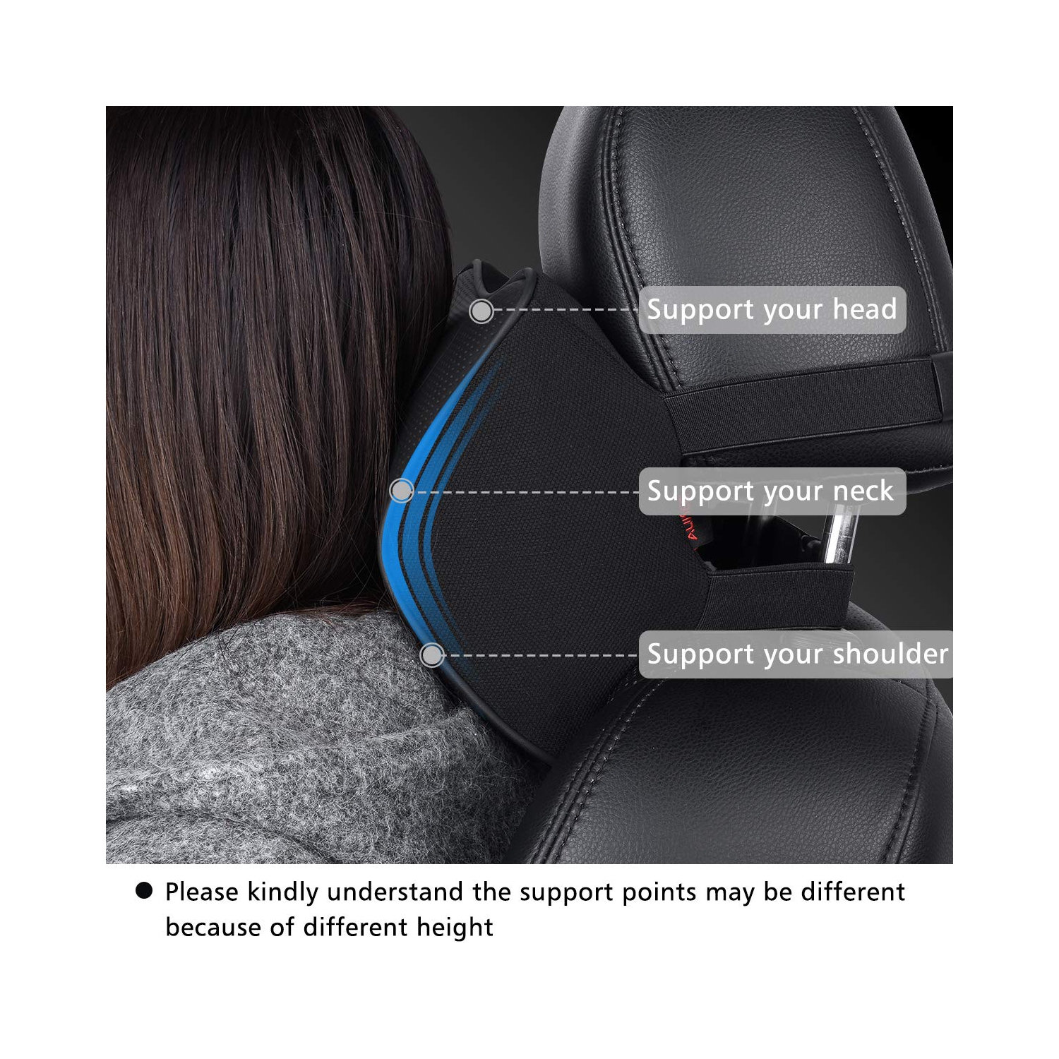 Memory Foam Car Neck Pillow Soft Leather Headrest for Driving Home Office Black