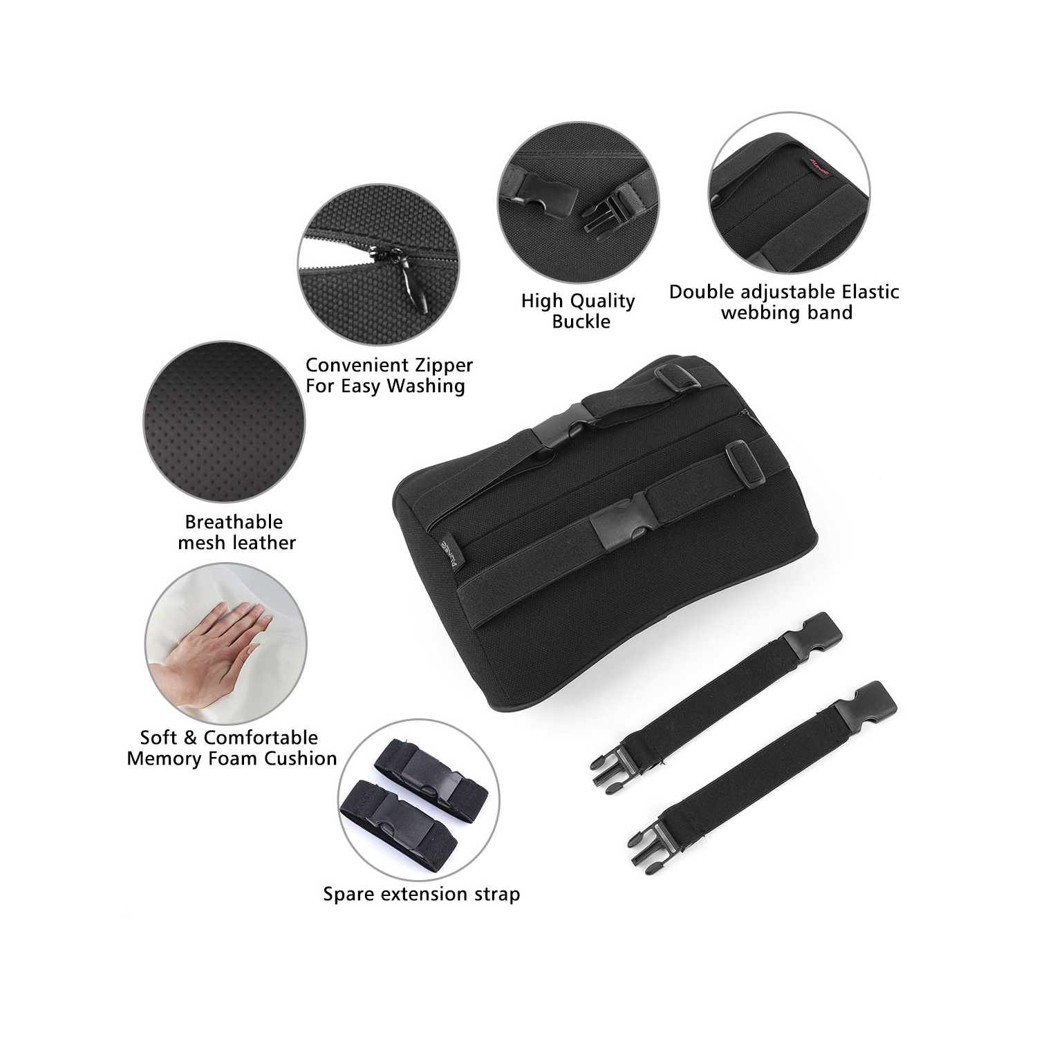 Memory Foam Car Neck Pillow Soft Leather Headrest for Driving Home Office Black