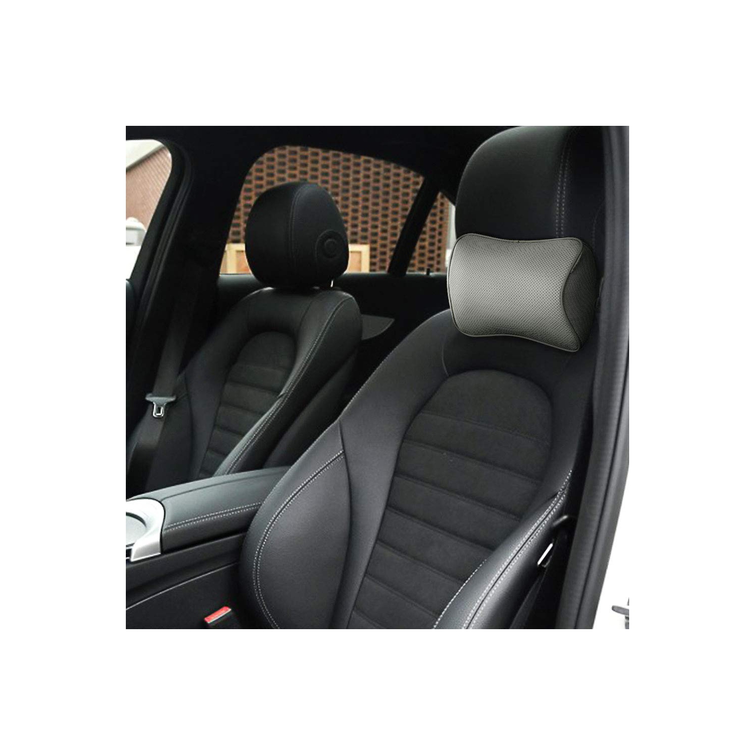 Headrest Pillow, Car Memory Foam Car Neck Pillows Soft Leather for Driving Home Office Gray