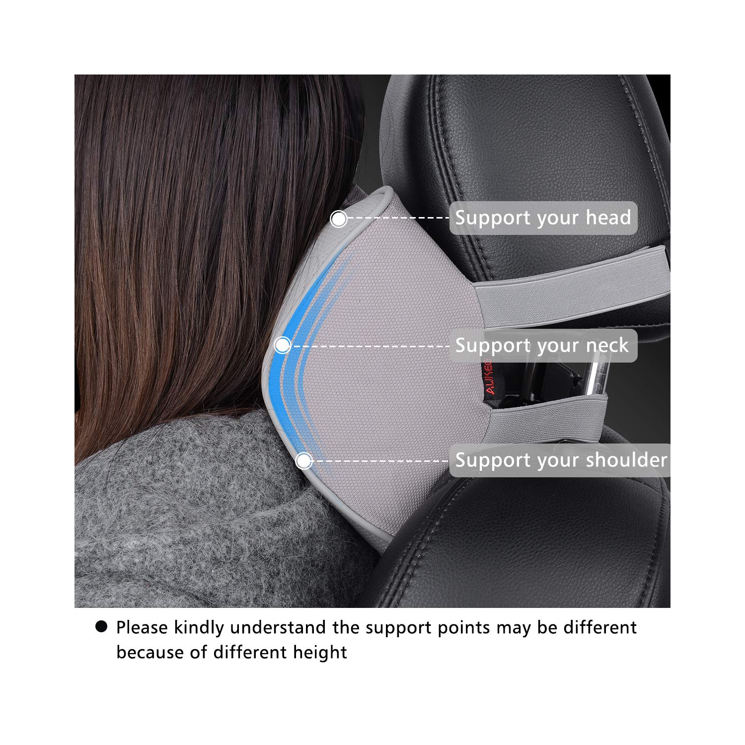 Headrest Pillow, Car Memory Foam Car Neck Pillows Soft Leather for Driving Home Office Gray