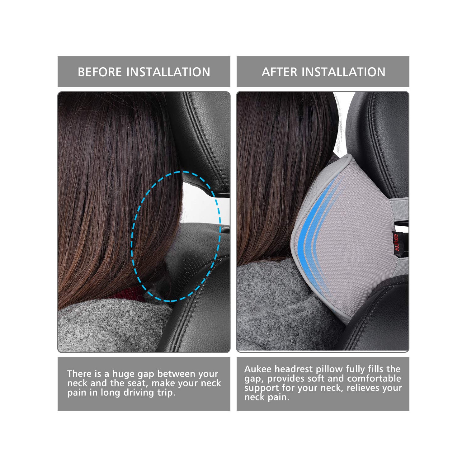 Headrest Pillow, Car Memory Foam Car Neck Pillows Soft Leather for Driving Home Office Gray