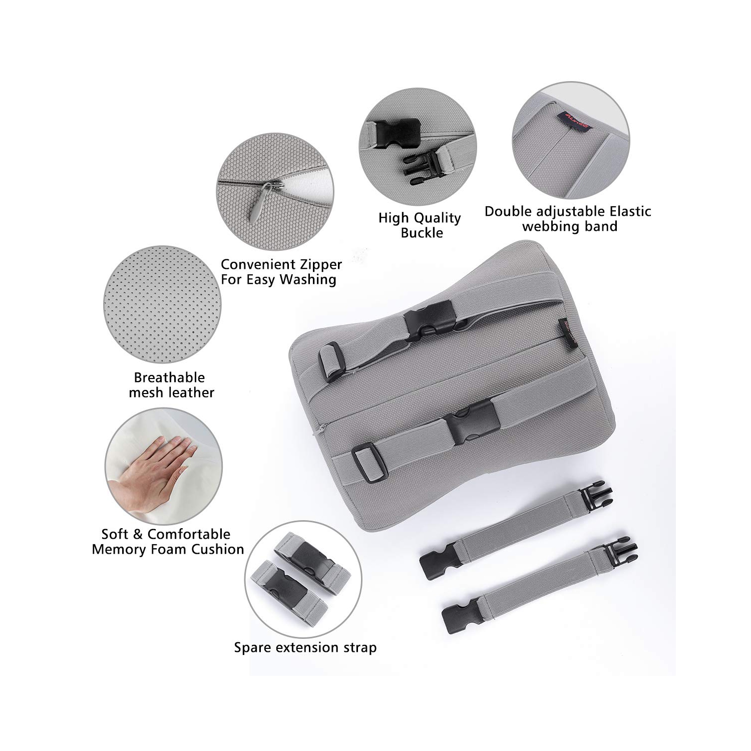 Headrest Pillow, Car Memory Foam Car Neck Pillows Soft Leather for Driving Home Office Gray