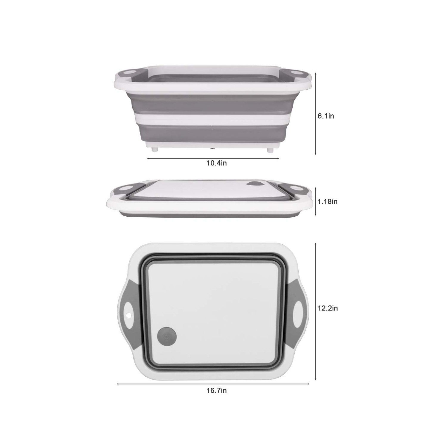 Collapsible Cutting Board with Colander Containers, Foldable Food Grade Silicone Dish Tub Chopping Board, Washing Basin Draining Basket Strainer for