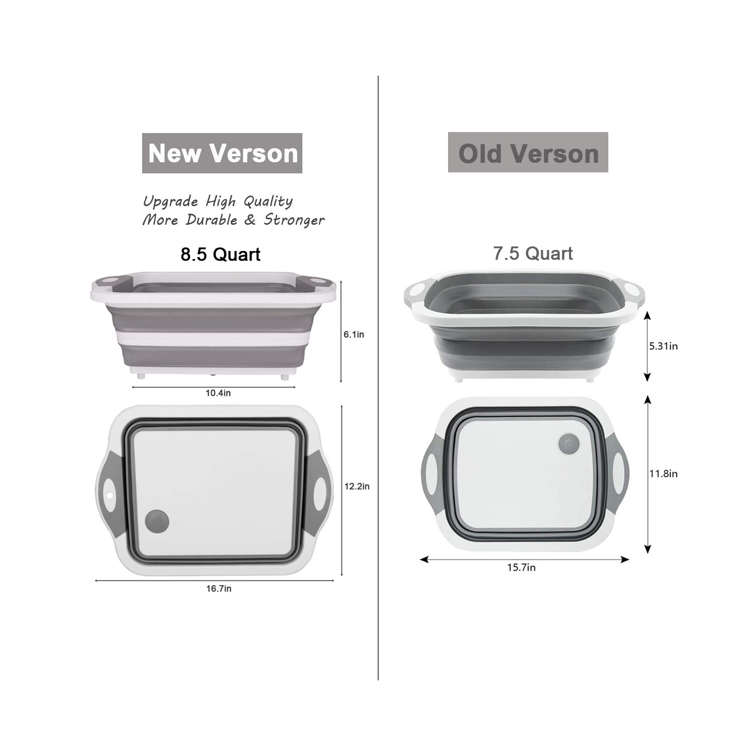 Collapsible Cutting Board with Colander Containers, Foldable Food Grade Silicone Dish Tub Chopping Board, Washing Basin Draining Basket Strainer for