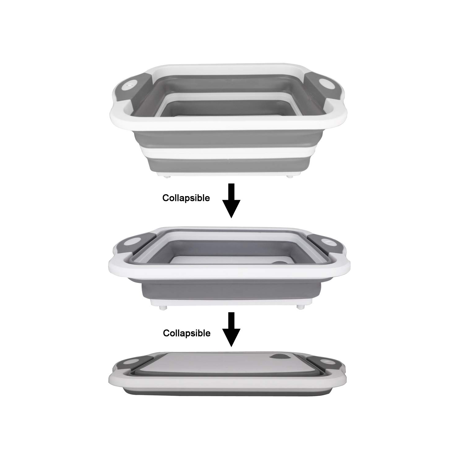 Collapsible Cutting Board with Colander Containers, Foldable Food Grade Silicone Dish Tub Chopping Board, Washing Basin Draining Basket Strainer for