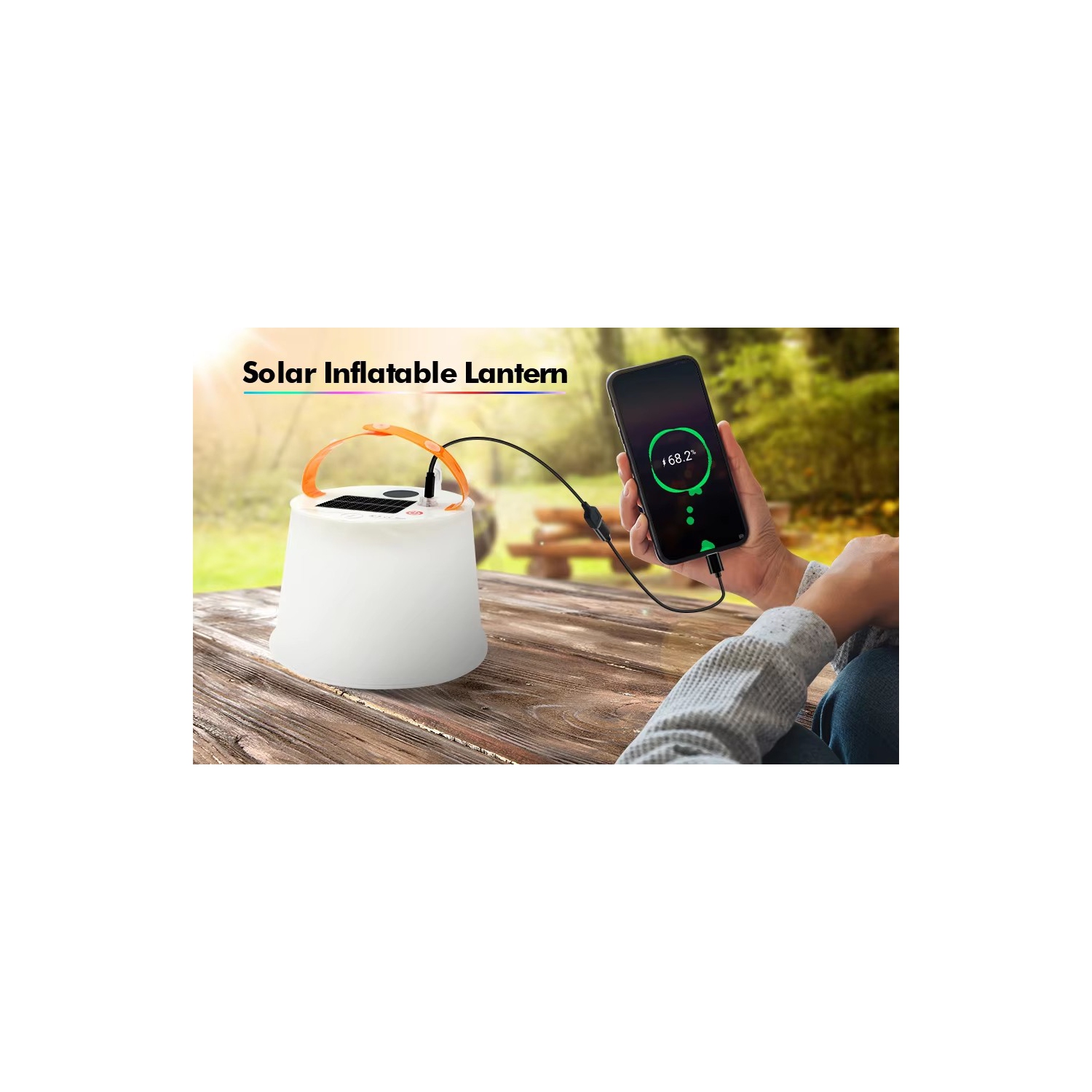 Inflatable Solar LED Camping Lantern with Speaker and Phone Charger Waterproof LED Solar Lamp for Camping Hiking USB Phone Charger Outdoor, Fishing