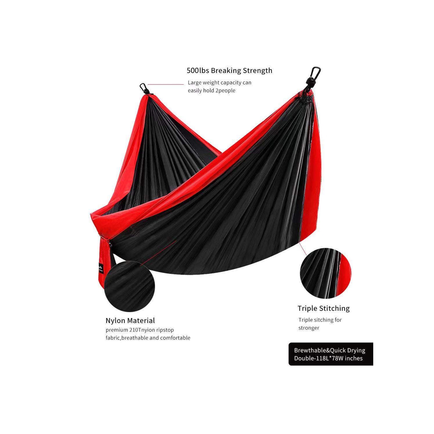 Double Camping Hammock, Lightweight Portable Parachute 500lbs Capacity Hammock for Backpacking, Camping, Travel, Beach, Garden