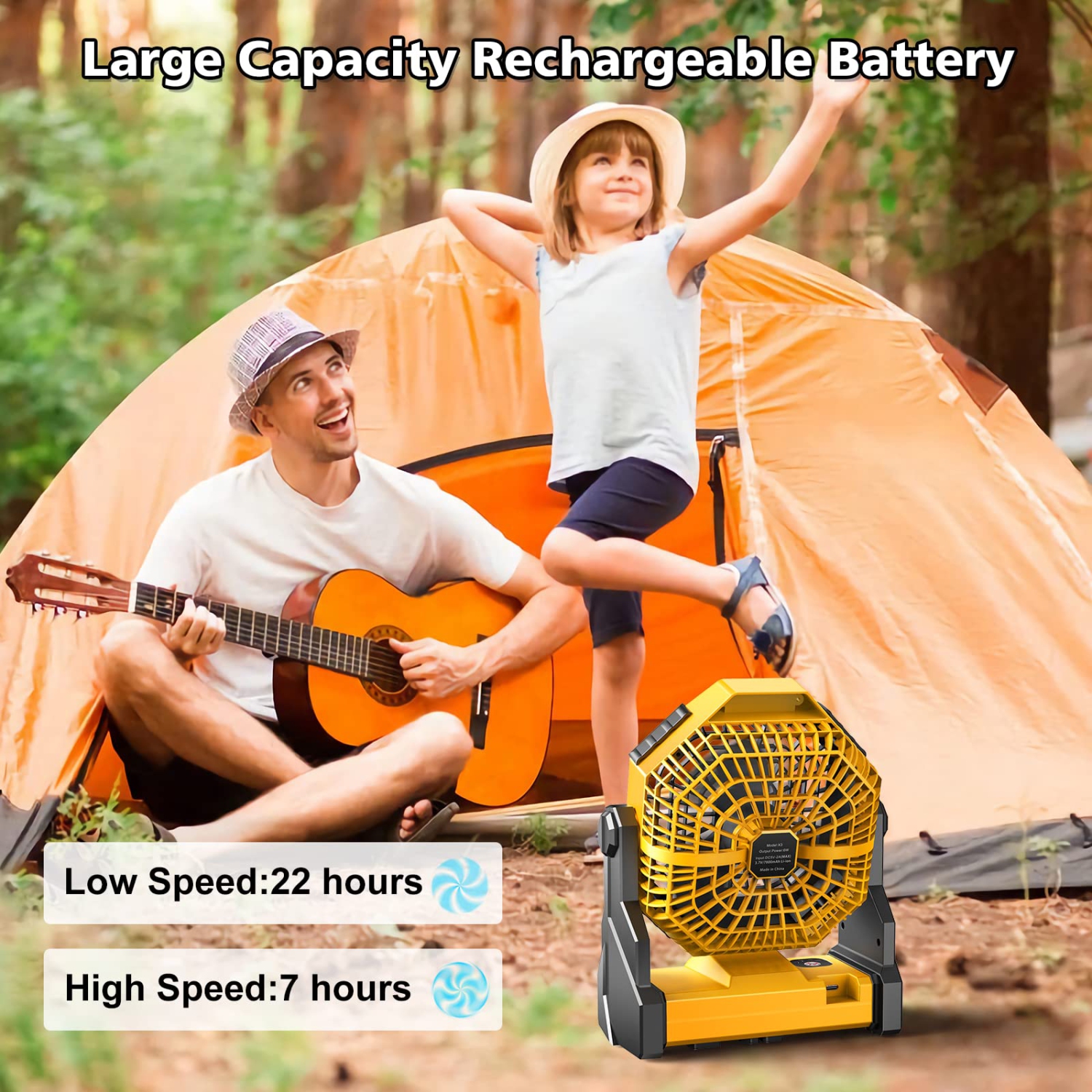 Camping Fan, Camping Fan Rechargeable with LED Lantern & Hanging Hook, Battery Operated Camping Fan for Tent, 270° Rotation, Portable USB Camping Fan