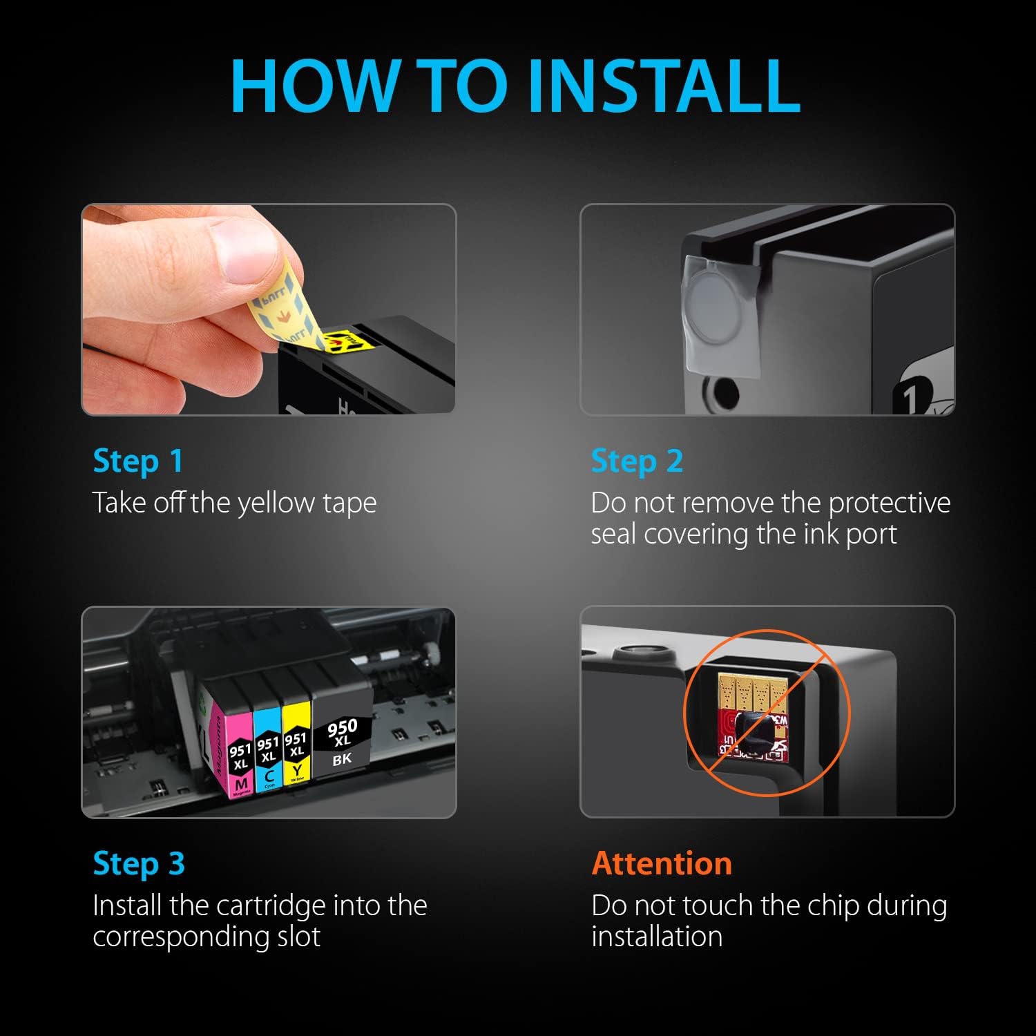 1 Ensemble de remplacement compatible avec la cartouche d'encre HP 950XL 951XL HP 950 951 haut rendement pour imprimante HP Officejet 8100 8600 8610