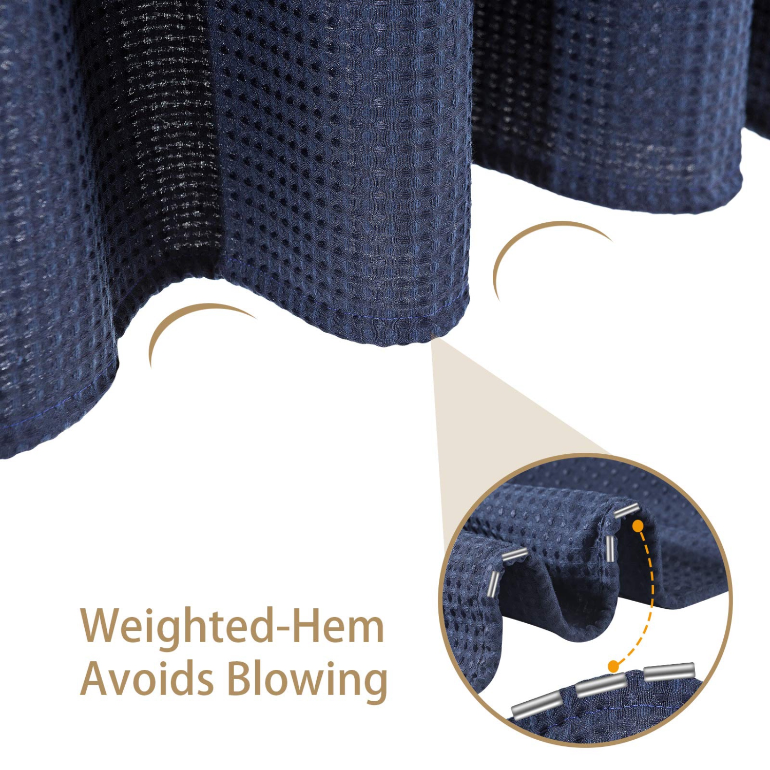 Rideau de douche gaufré à crochets en acier inoxydable - rideaux de bain en tissu robuste de 230 GSM, qualité de l'hôtel, résistant à l'eau, lavable