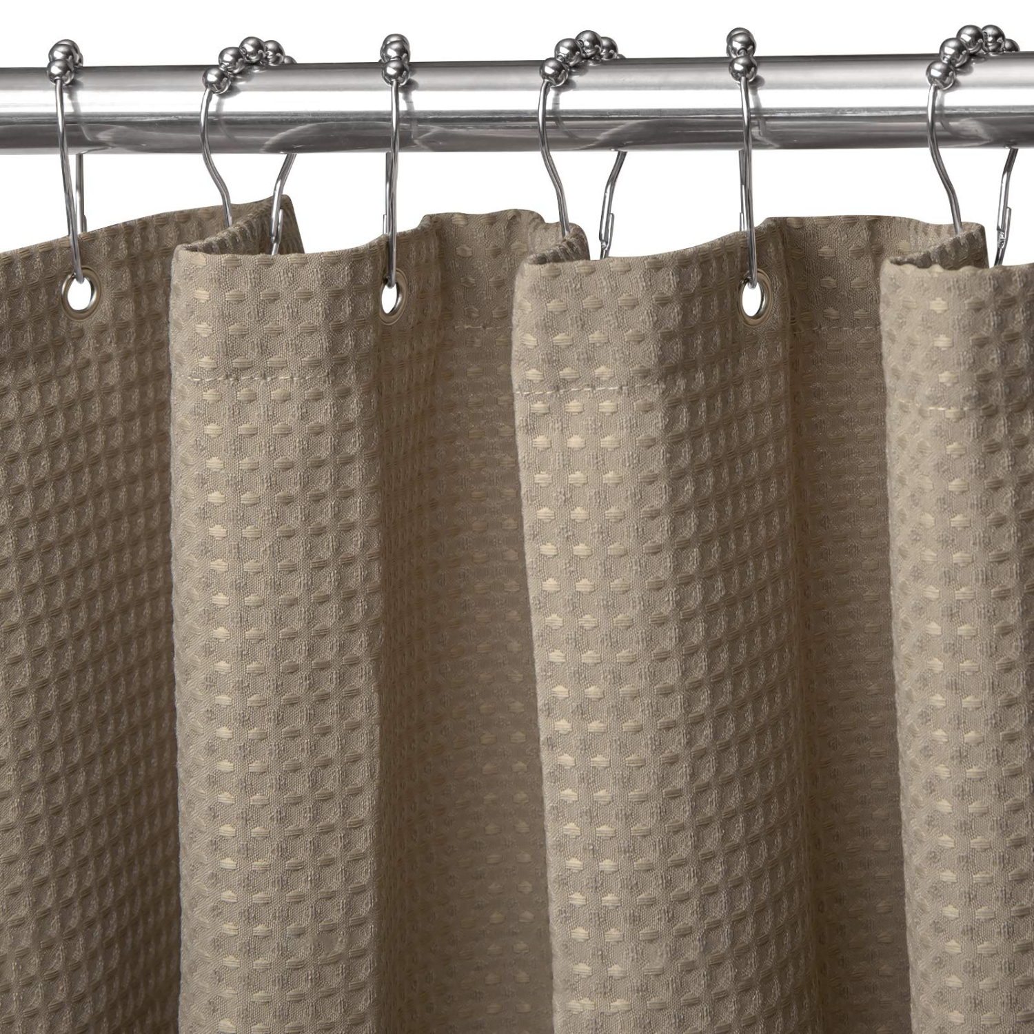 Waffle Weave Shower Curtain with Stainless Steel Hooks - 230 GSM Heavy Duty Fabric Bath Curtains, Hotel Luxury Quality, Water Resistant, Machine