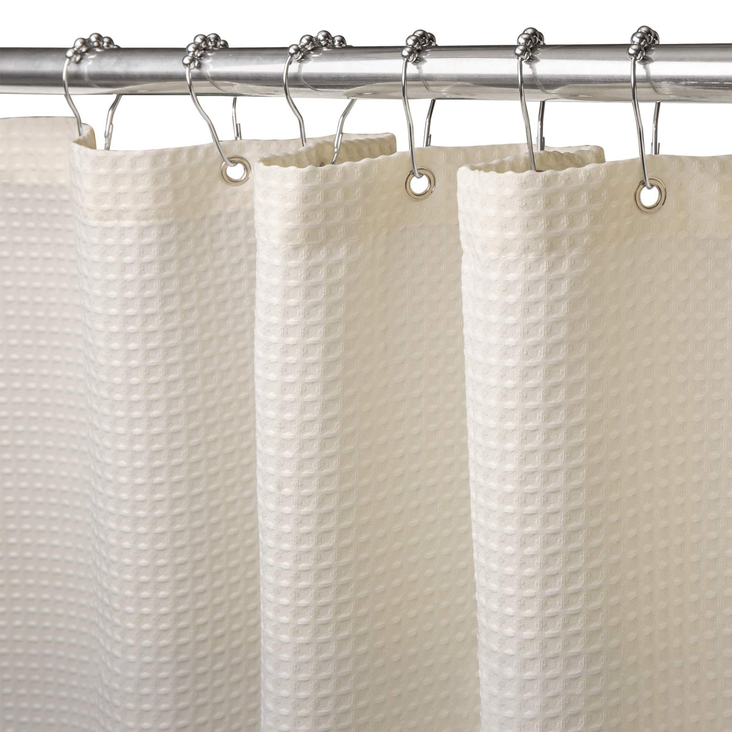 Waffle Weave Shower Curtain with Stainless Steel Hooks - 230 GSM Heavy Duty Fabric Bath Curtains, Hotel Luxury Quality, Water Resistant, Machine