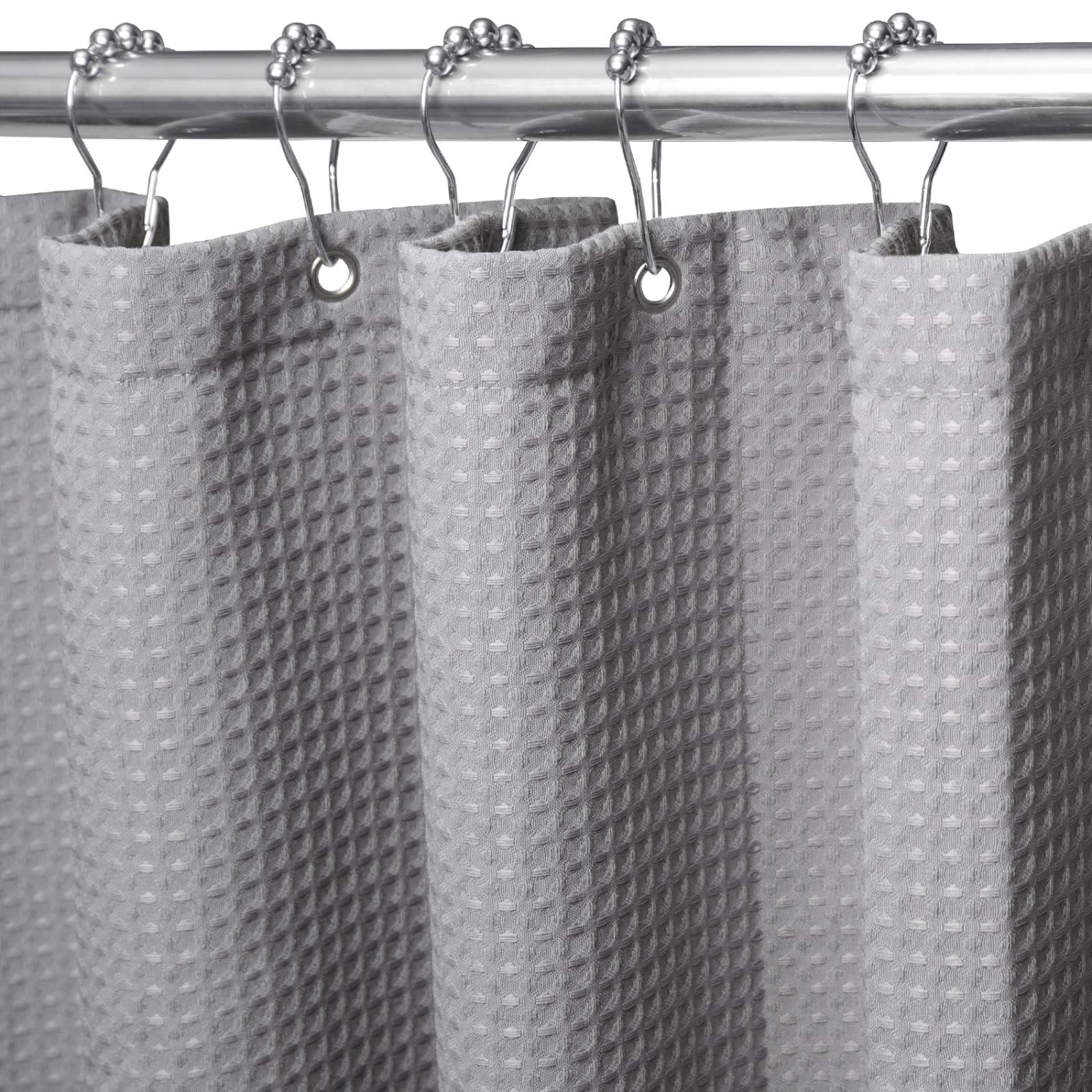 Waffle Weave Shower Curtain with Stainless Steel Hooks - 230 GSM Heavy Duty Fabric Bath Curtains, Hotel Luxury Quality, Water Resistant, Machine