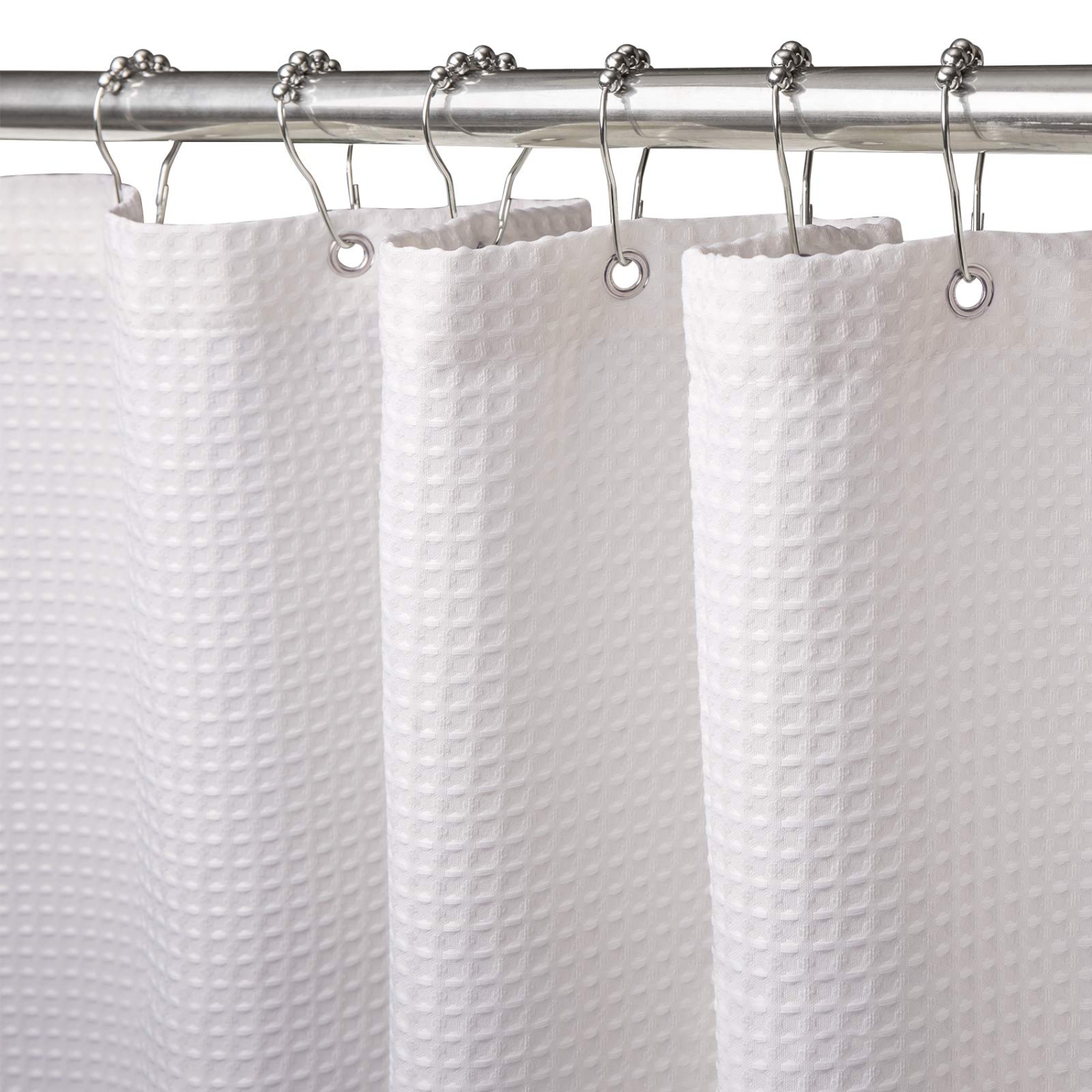 Waffle Weave Shower Curtain with Stainless Steel Hooks - 230 GSM Heavy Duty Fabric Bath Curtains, Hotel Luxury Quality, Water Resistant, Machine