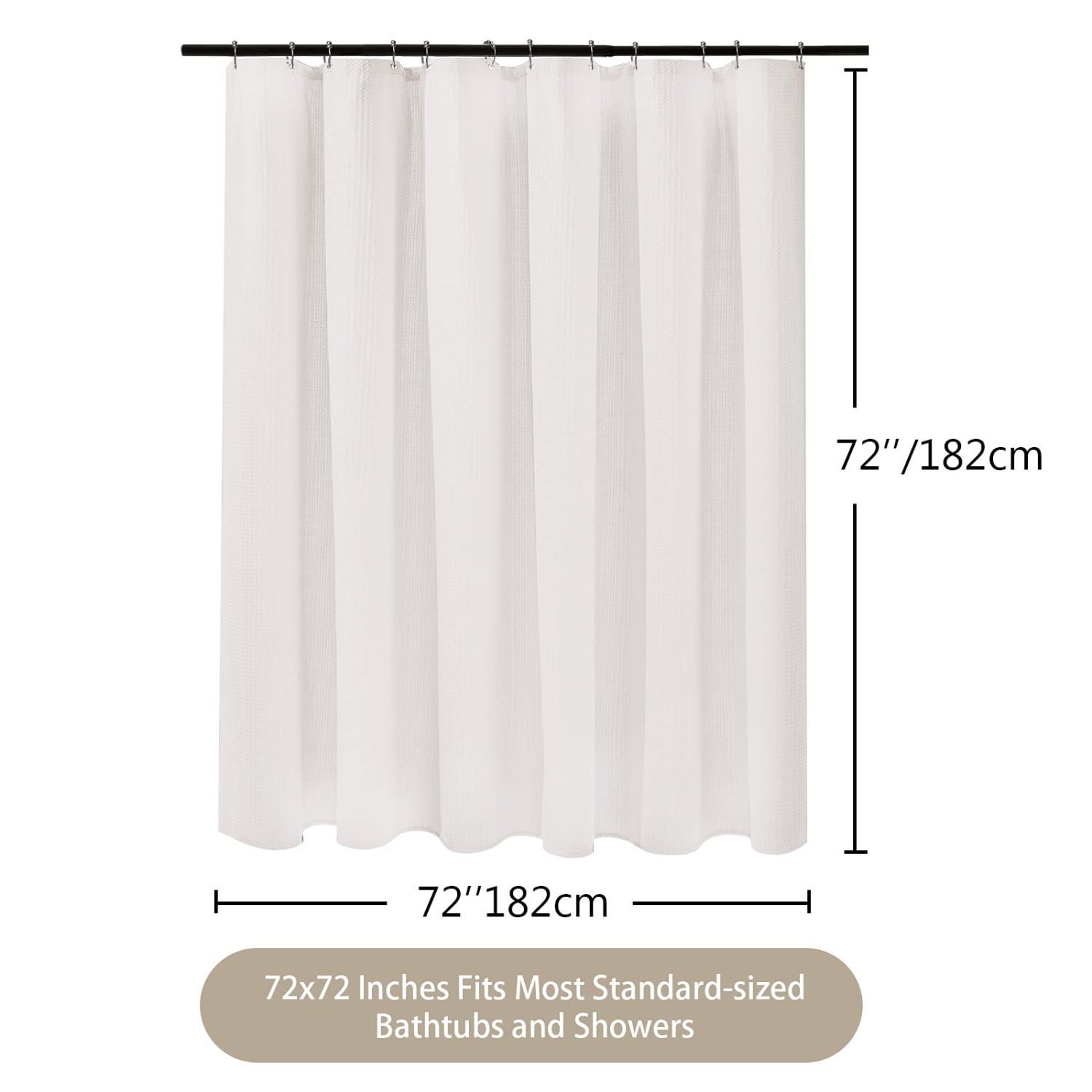 Waffle Weave Shower Curtain with Stainless Steel Hooks - 230 GSM Heavy Duty Fabric Bath Curtains, Hotel Luxury Quality, Water Resistant, Machine