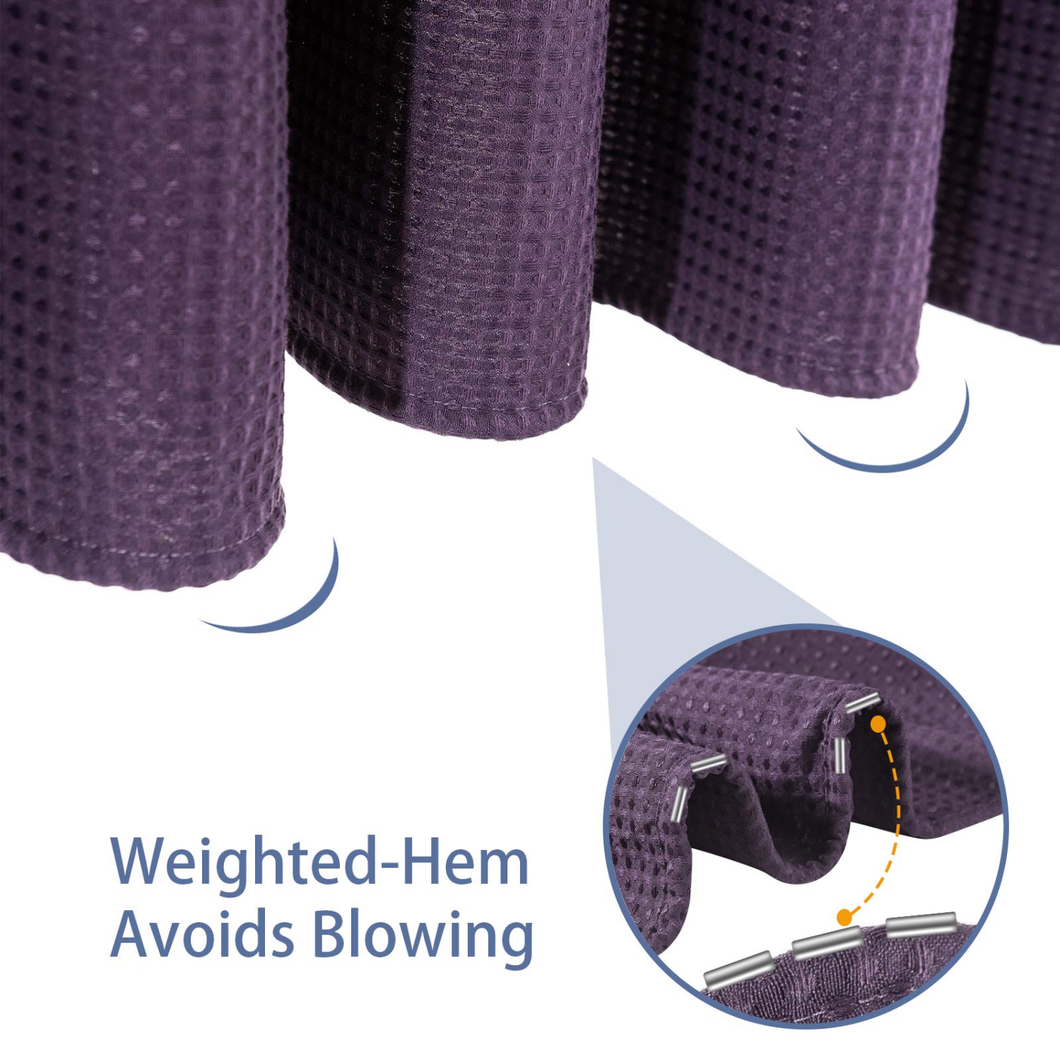 Rideau de douche gaufré à crochets en acier inoxydable - rideaux de bain en tissu robuste de 230 GSM, qualité de l'hôtel, résistant à l'eau, lavable