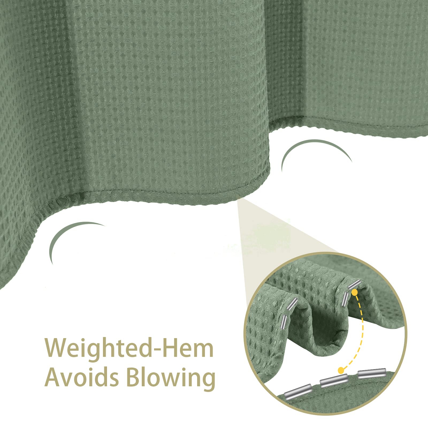 Rideau de douche gaufré à crochets en acier inoxydable - rideaux de bain en tissu robuste de 230 GSM, qualité de l'hôtel, résistant à l'eau, lavable