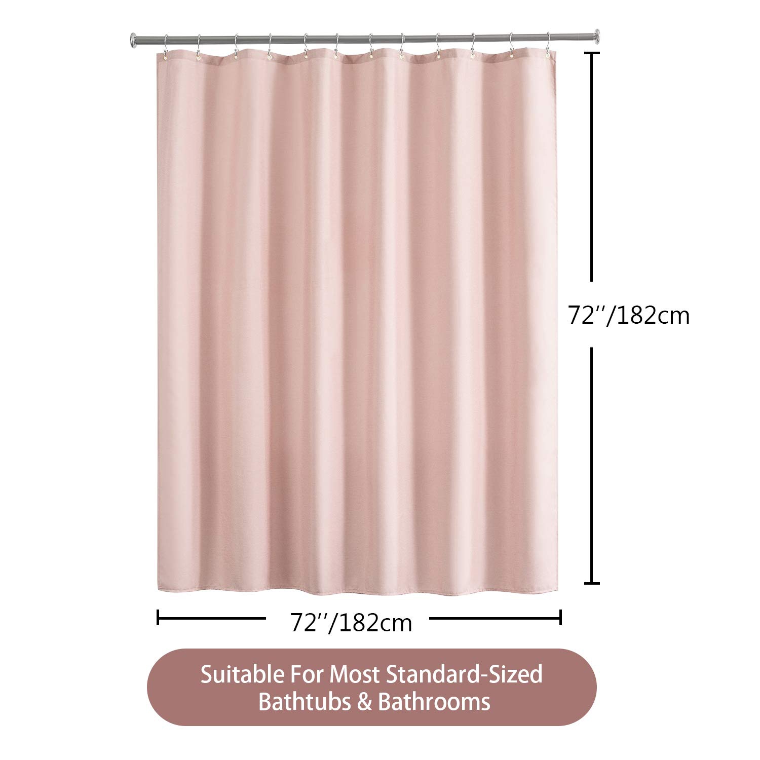 Linen Textured Shower Curtain with Stainless Steel Hooks - 230 GSM Heavy Duty Fabric Bath Curtains, Hotel Luxury Quality, Water Resistant, Machine