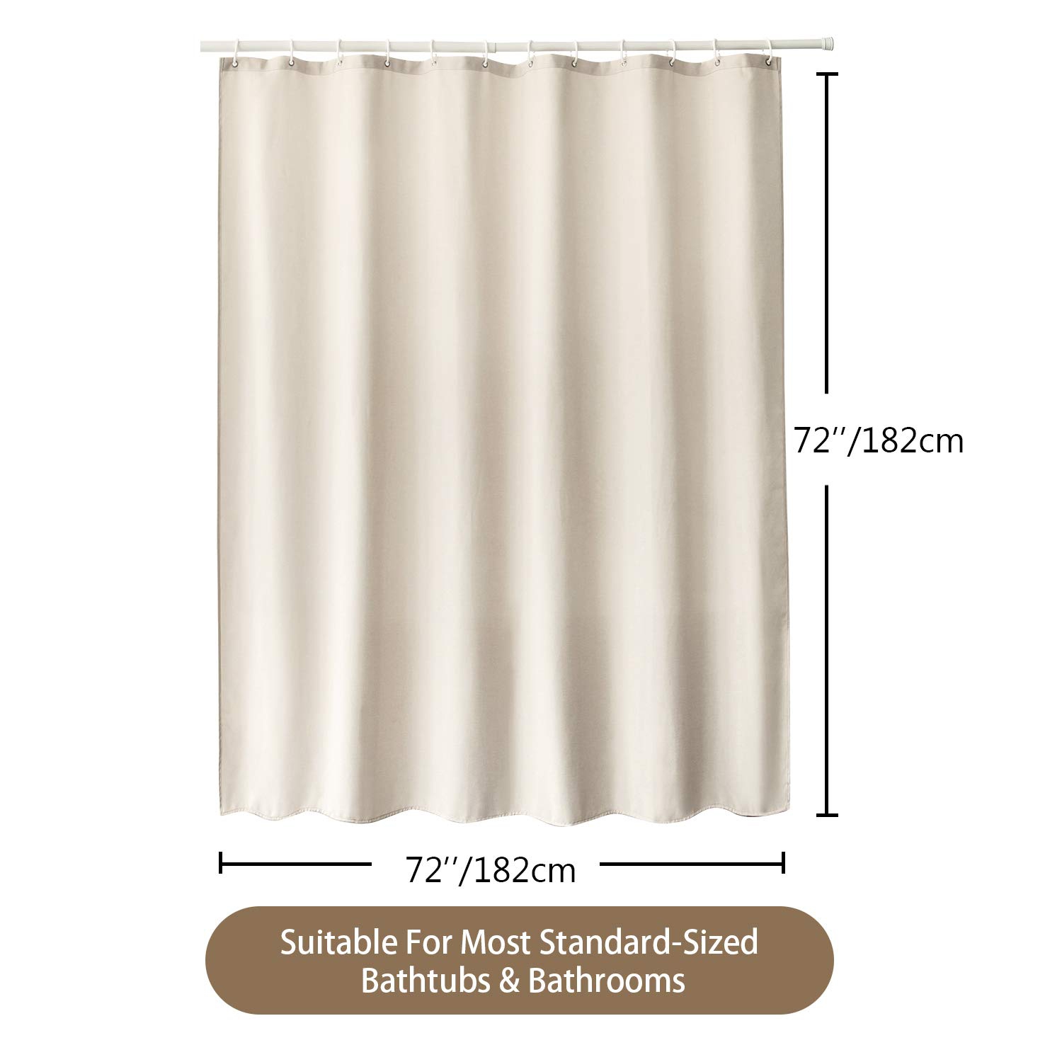 Linen Textured Shower Curtain with Stainless Steel Hooks - 230 GSM Heavy Duty Fabric Bath Curtains, Hotel Luxury Quality, Water Resistant, Machine