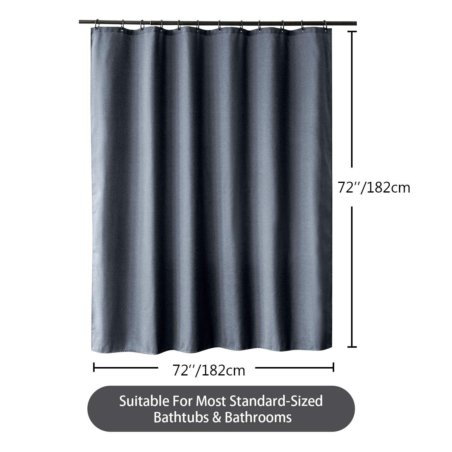 Linen Textured Shower Curtain with Stainless Steel Hooks - 230 GSM Heavy Duty Fabric Bath Curtains, Hotel Luxury Quality, Water Resistant, Machine