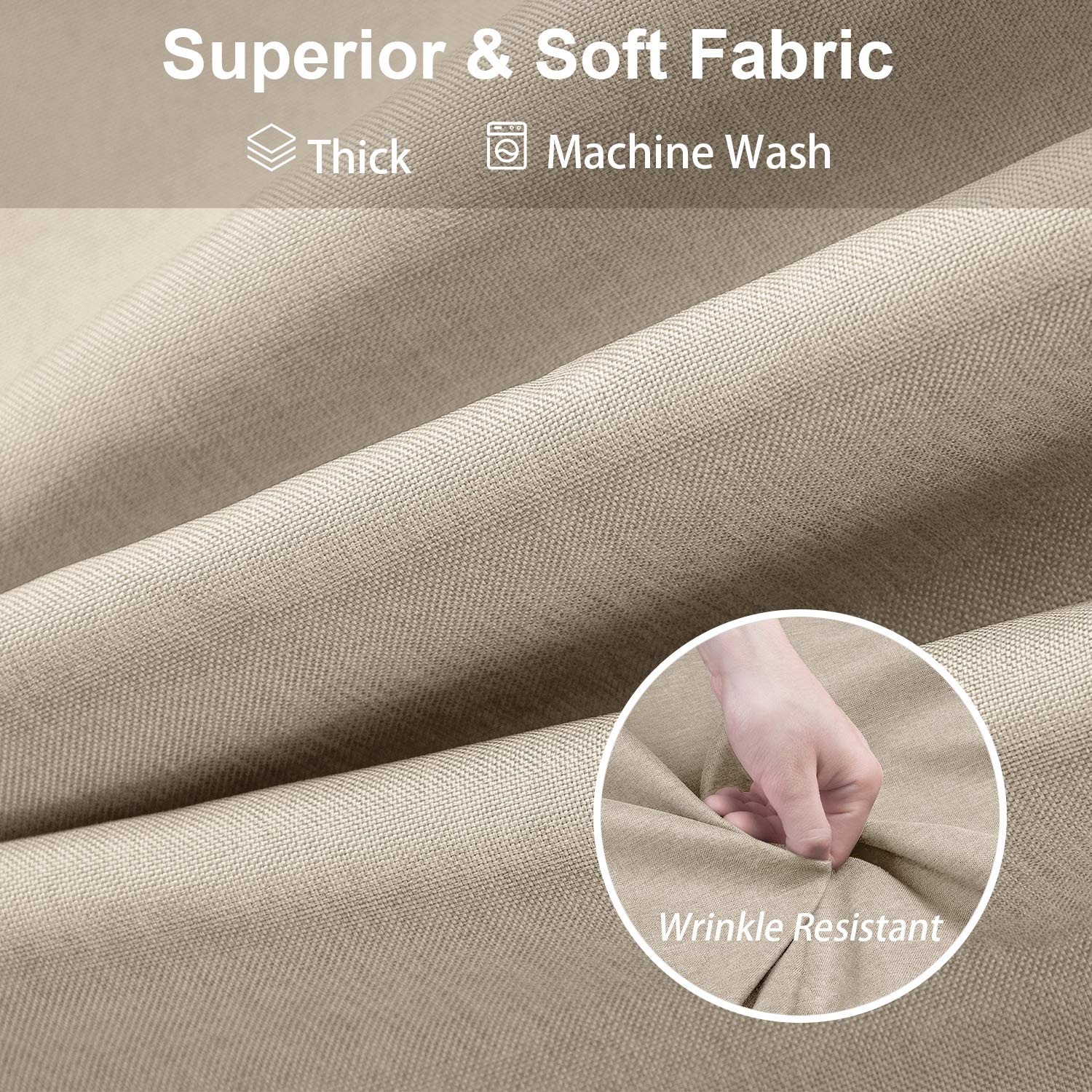 Linen Textured Shower Curtain with Stainless Steel Hooks - 230 GSM Heavy Duty Fabric Bath Curtains, Hotel Luxury Quality, Water Resistant, Machine