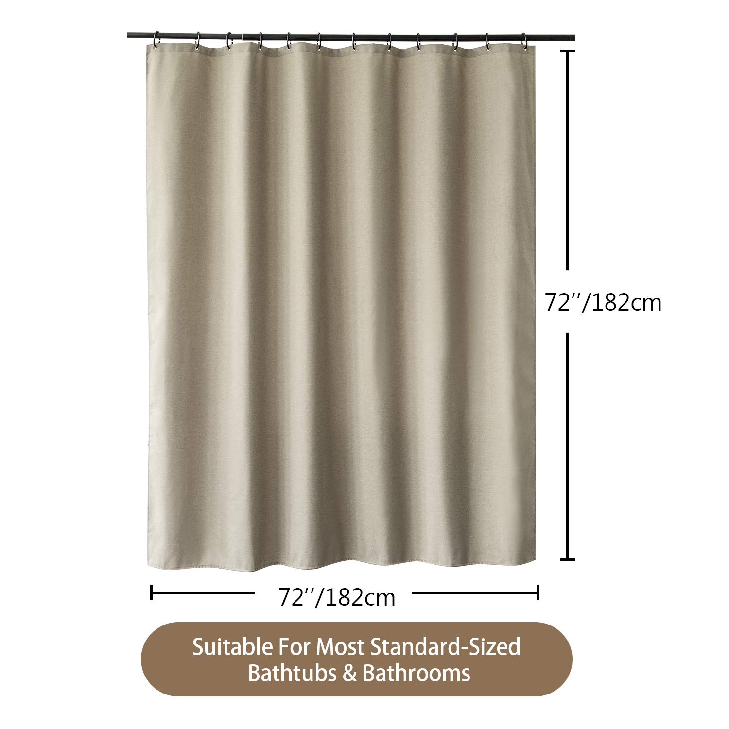 Linen Textured Shower Curtain with Stainless Steel Hooks - 230 GSM Heavy Duty Fabric Bath Curtains, Hotel Luxury Quality, Water Resistant, Machine