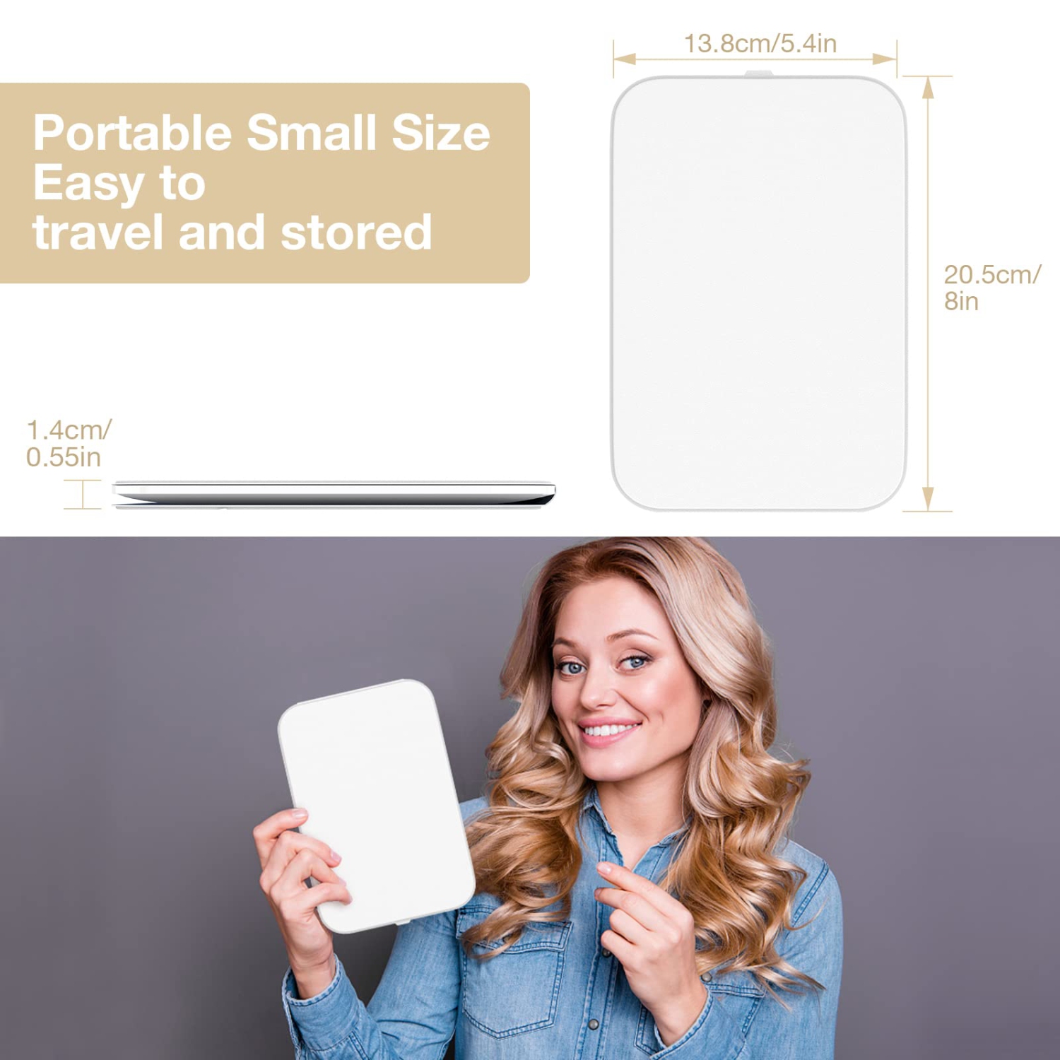 Travel Makeup Mirror, Portable LED Lighted Makeup Mirror, 360° Rotation Touch Screen Vanity Mirror, 60 LEDs, 3-Color Dimmable Lighting, Rechargeable