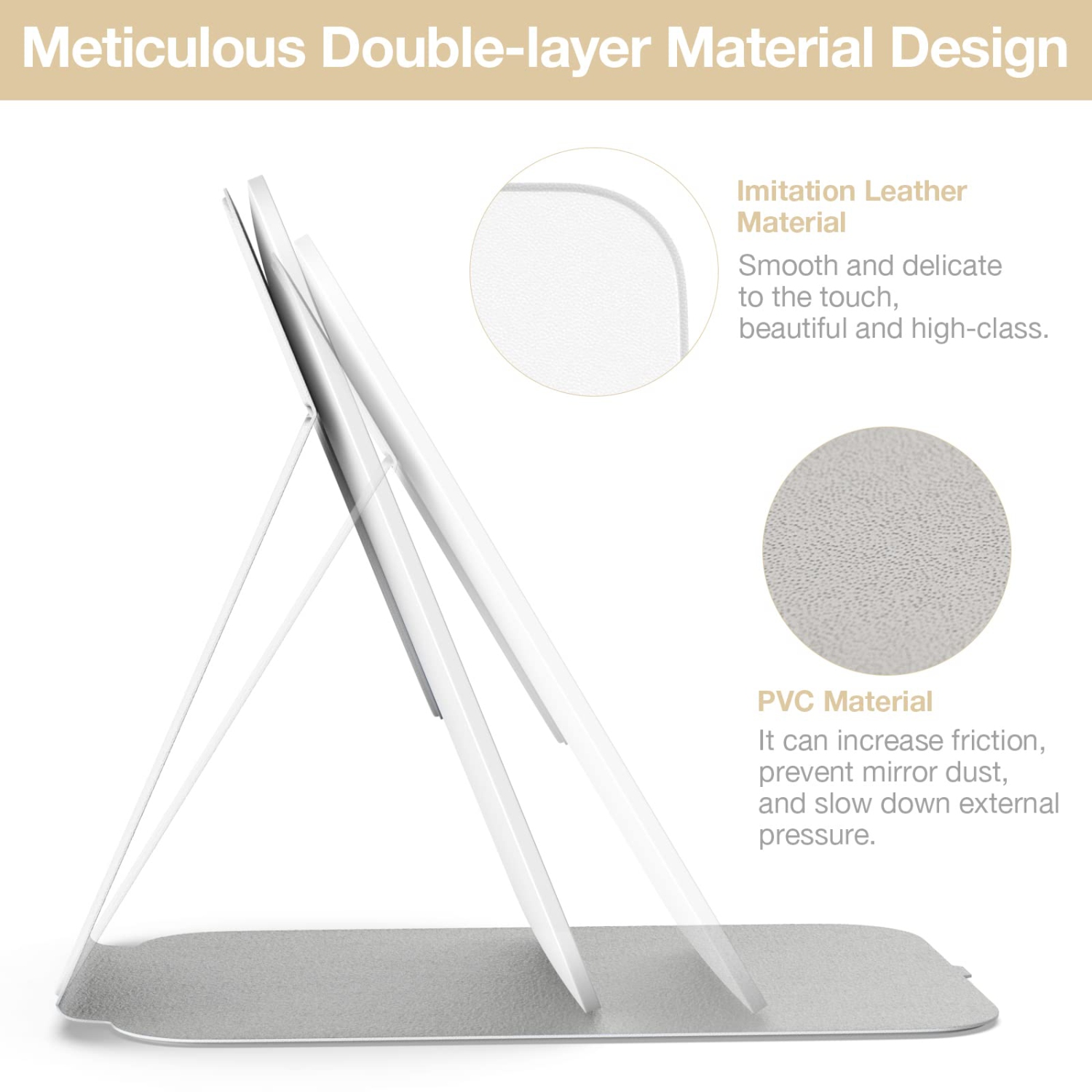 Travel Makeup Mirror, Portable LED Lighted Makeup Mirror, 360° Rotation Touch Screen Vanity Mirror, 60 LEDs, 3-Color Dimmable Lighting, Rechargeable