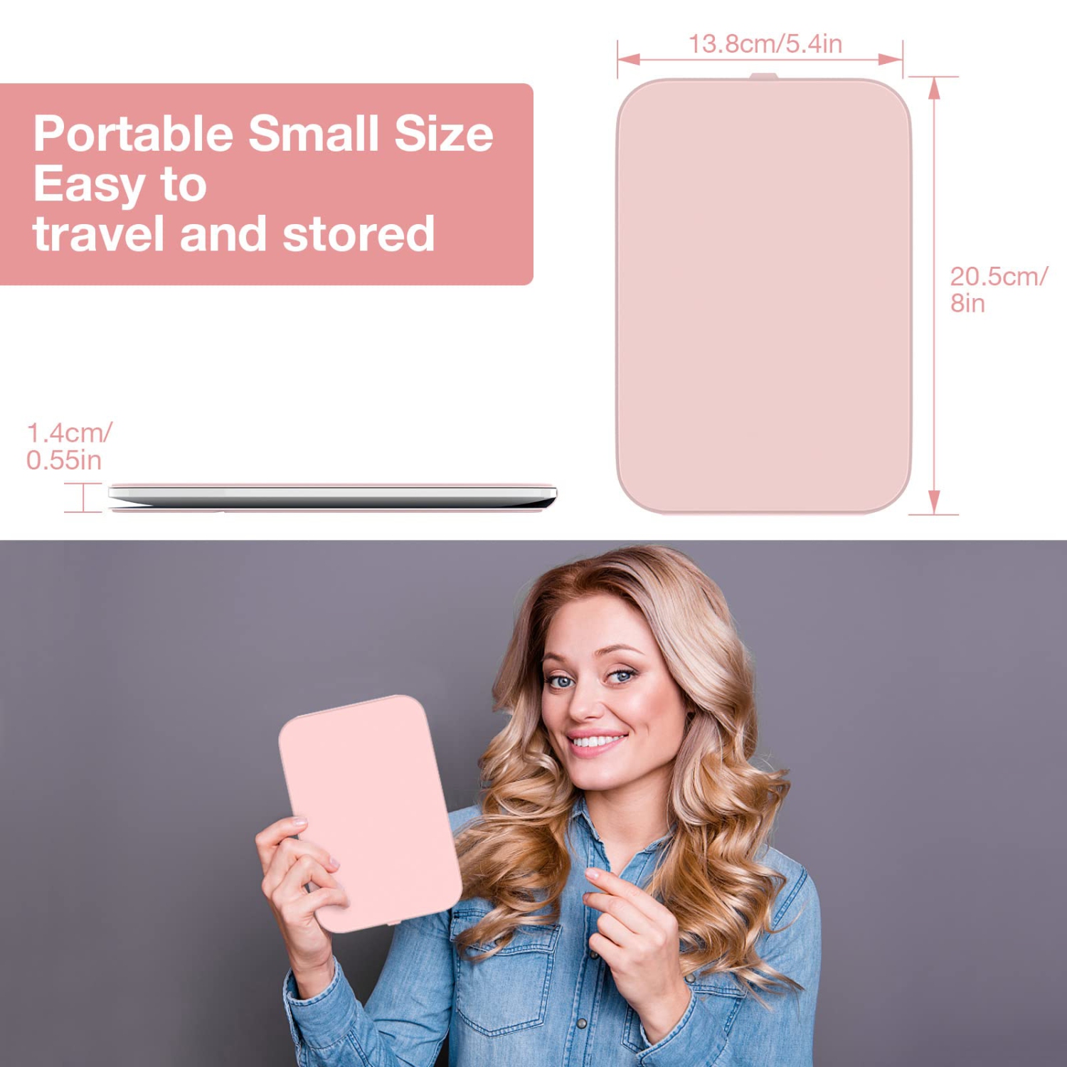 Travel Makeup Mirror, Portable LED Lighted Makeup Mirror, 360° Rotation Touch Screen Vanity Mirror, 60 LEDs, 3-Color Dimmable Lighting, Rechargeable