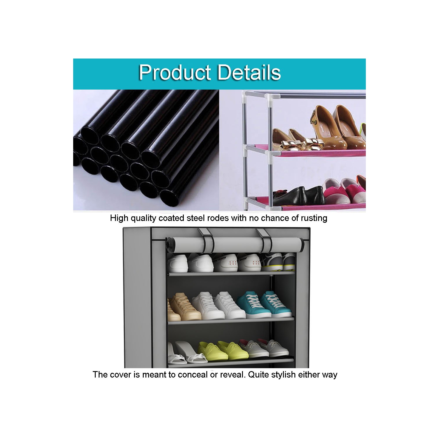 9 Tier Shoe Rack with Dustproof Cover Shoe Shelf Storage Organizer Grey