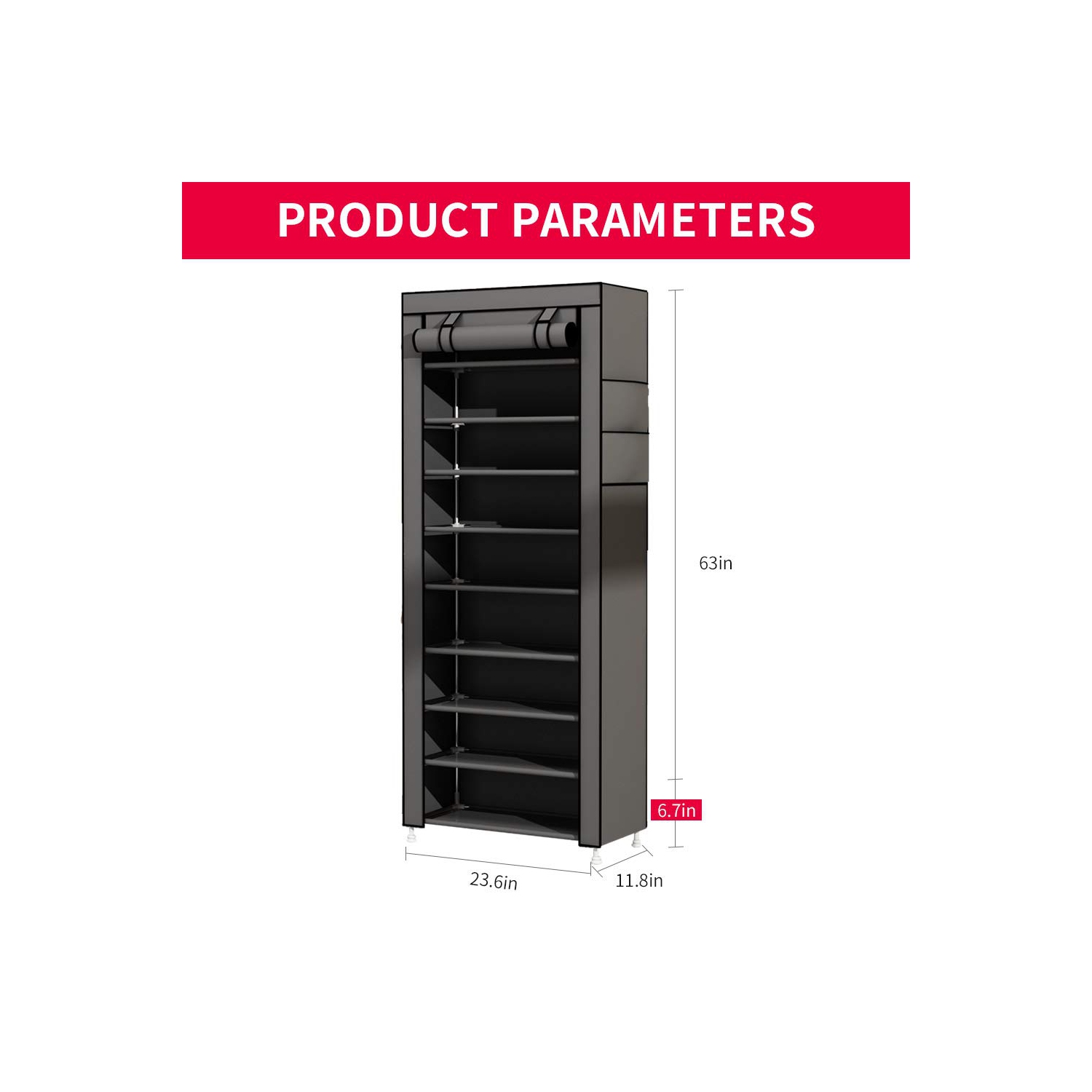 9 Tier Shoe Rack with Dustproof Cover Shoe Shelf Storage Organizer Grey