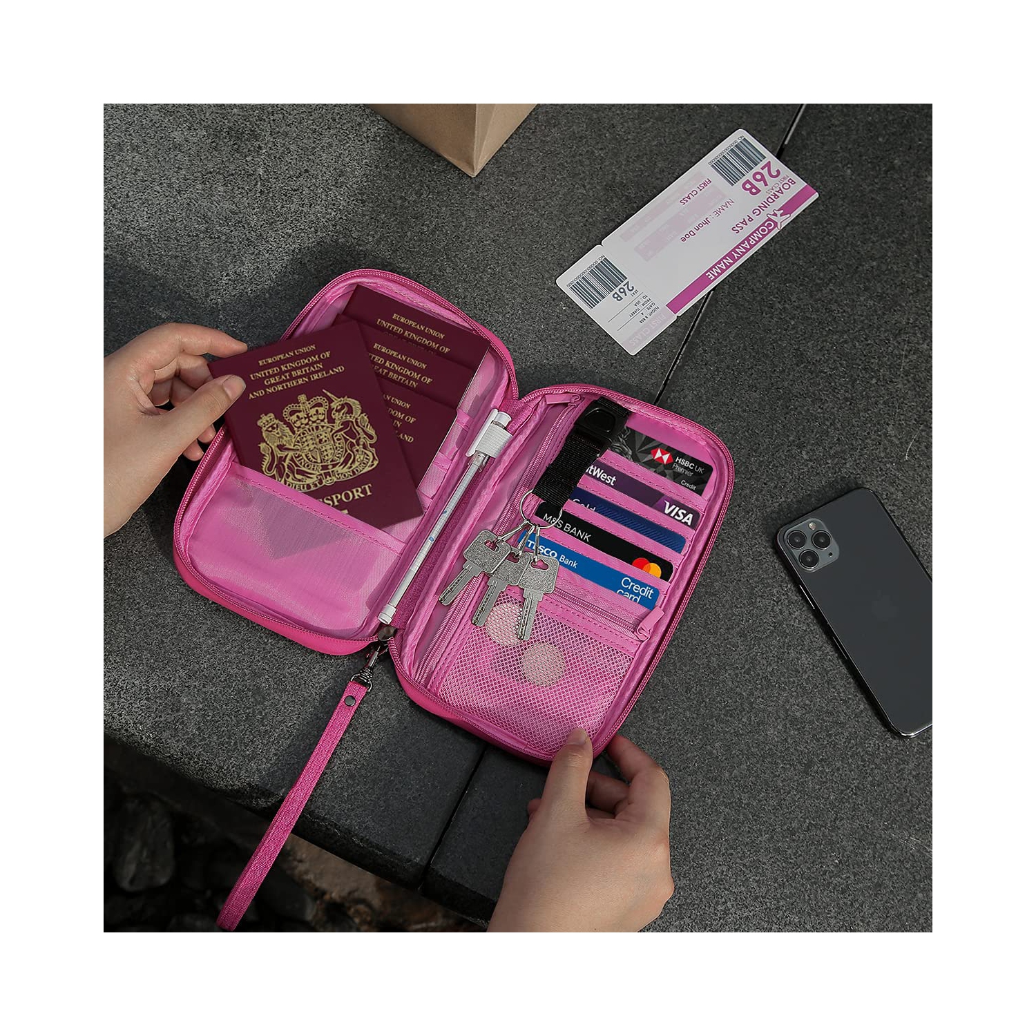 Travel Essentials Wallet for Flying Accessories Family Passport Holder Cover Case Organizer Pouch Bag with RFID Blocking Document Airplane Holiday |