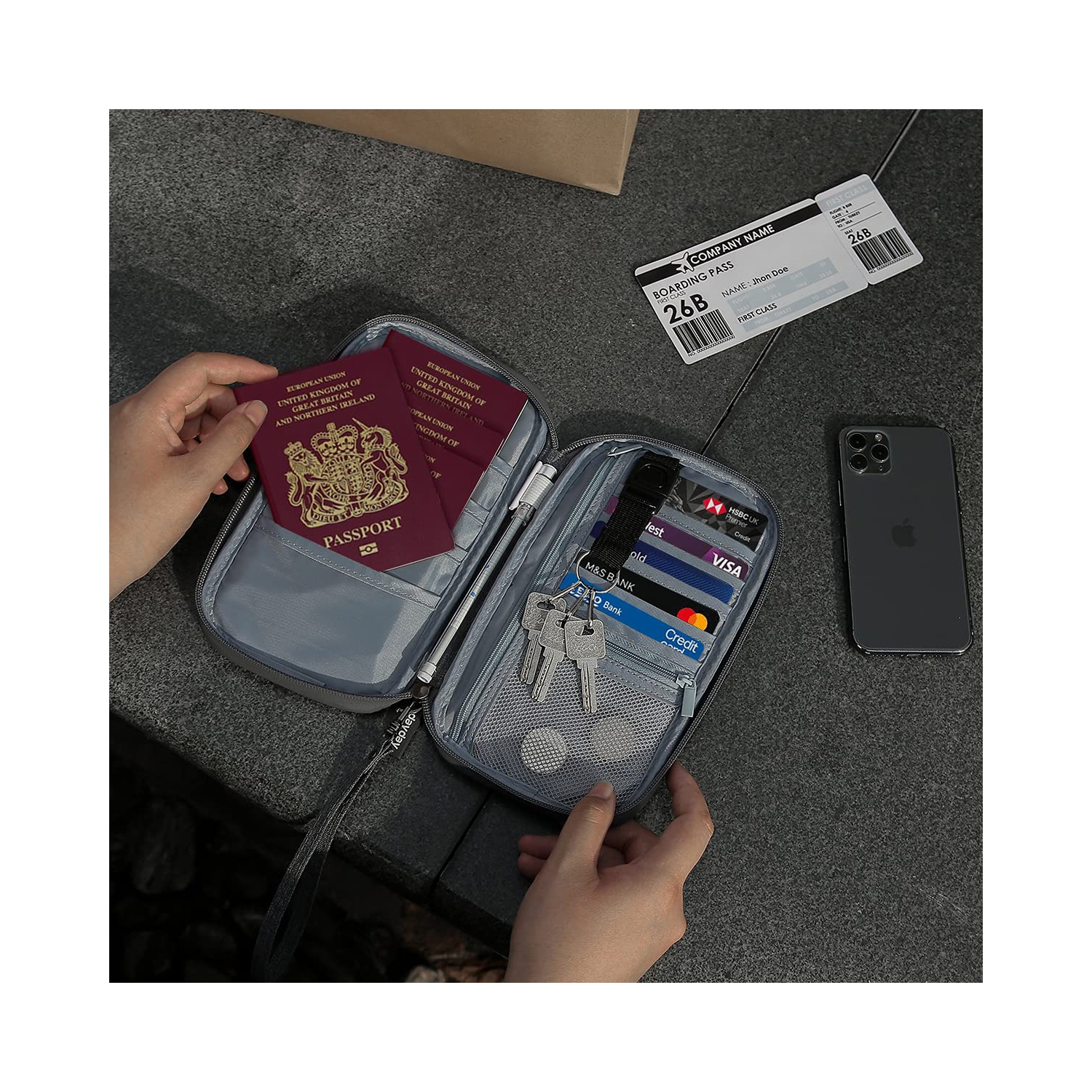 Travel Essentials Wallet for Flying Accessories Family Passport Holder Cover Case Organizer Pouch Bag with RFID Blocking Document Airplane Holiday |