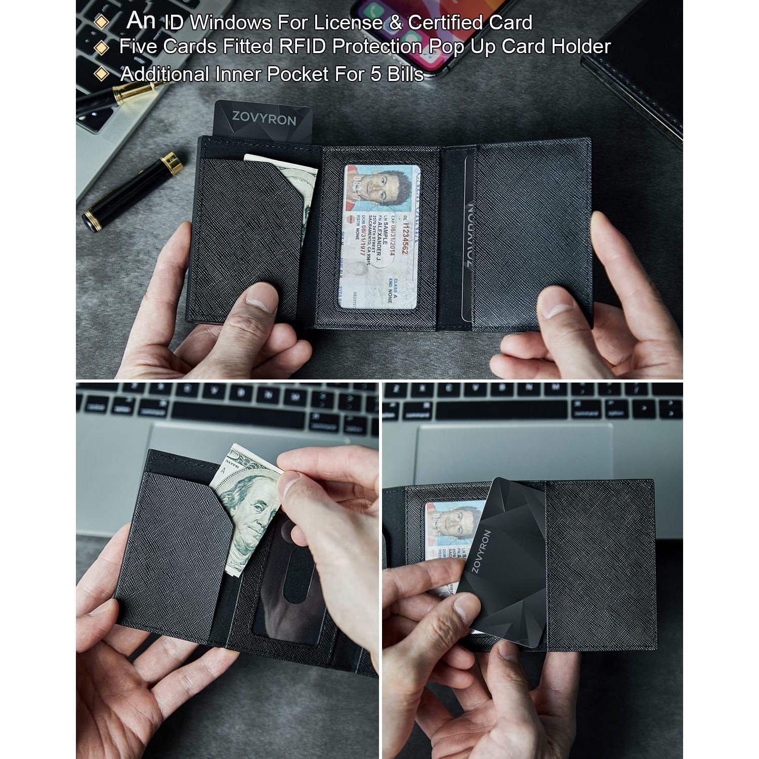 Airtag Wallet Men Smart Wallet Slim Minimalist RFID Front Pocket Wallet with Airtag Holder Metal Money Card Holder