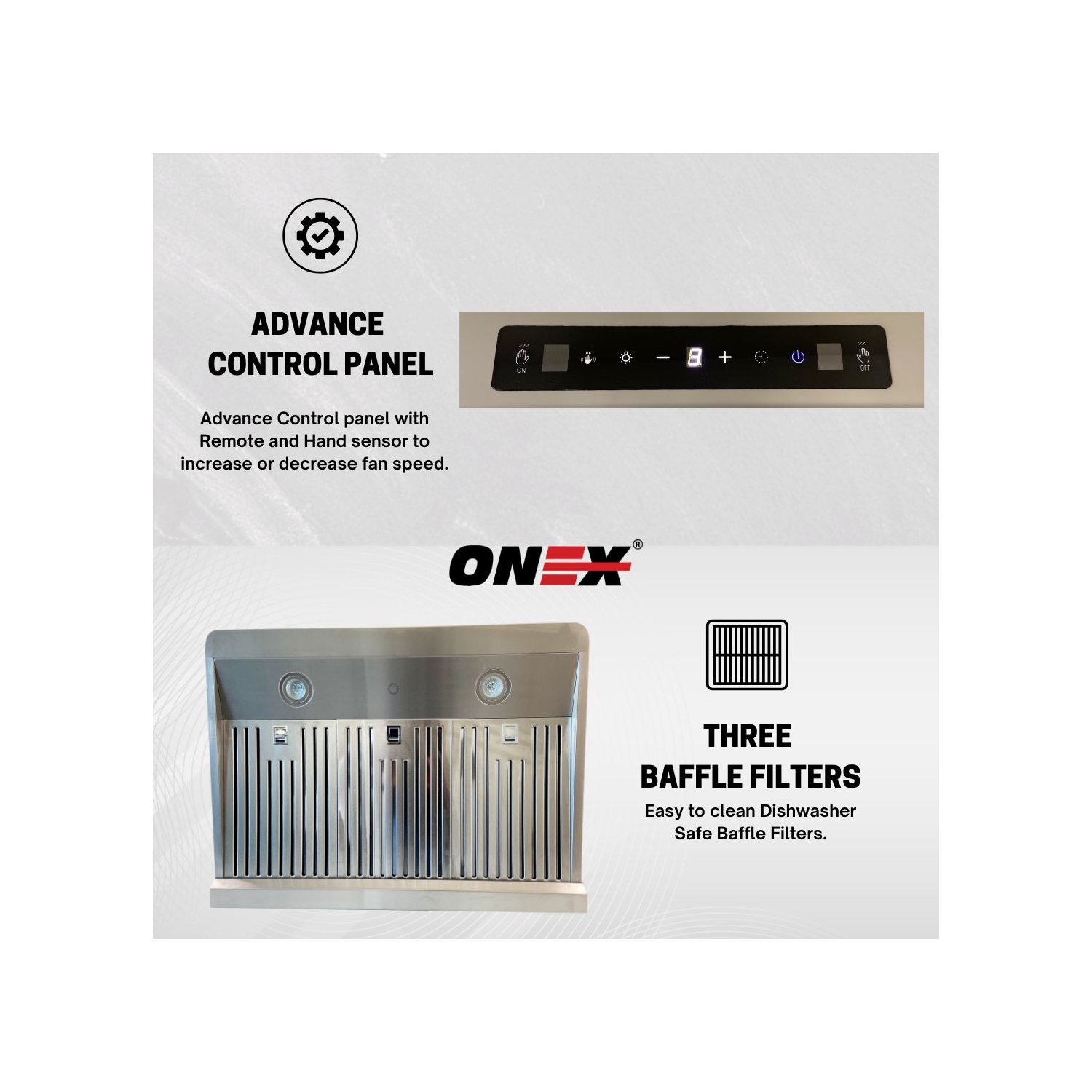 Hotte de dessous d'armoire de 36 po en acier inoxydable ONEX® OHF96R-BL.