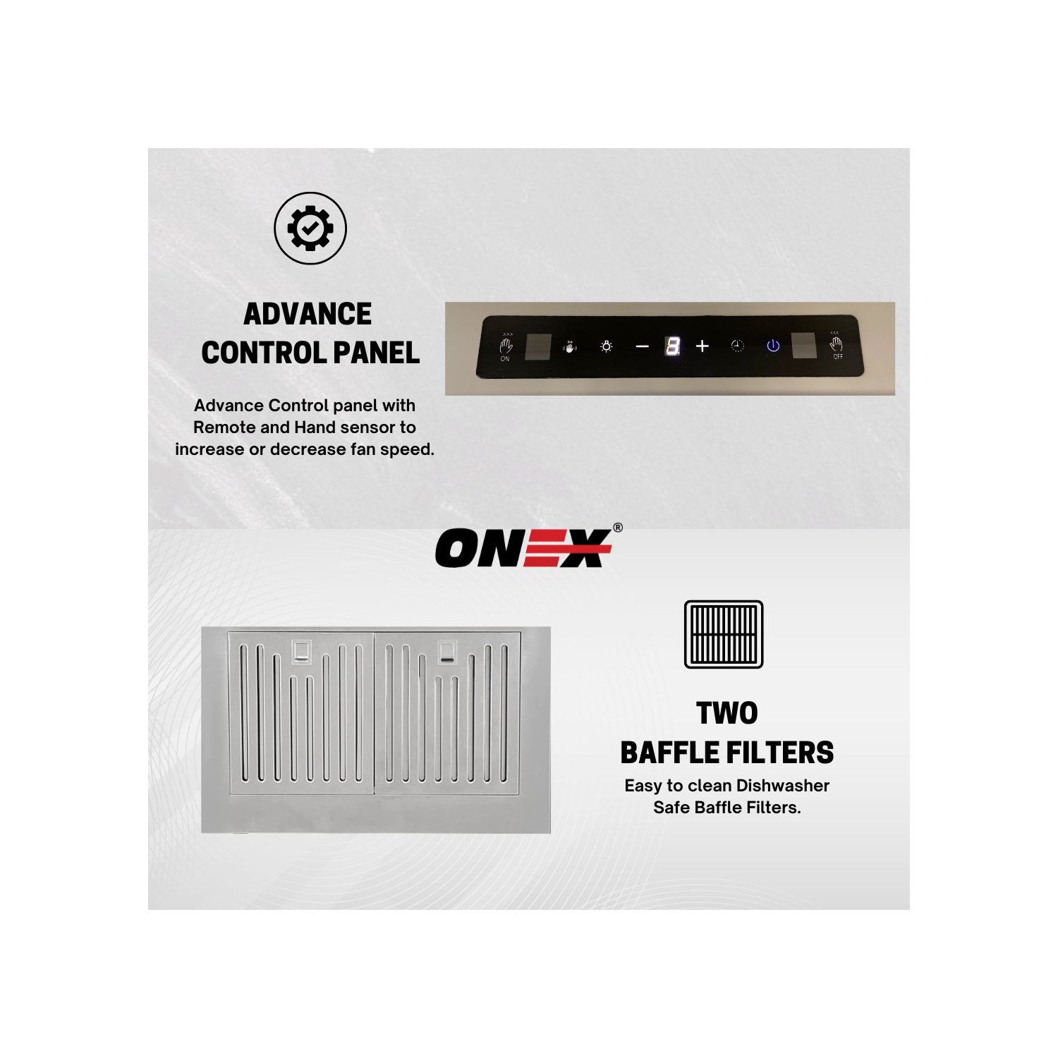 Hotte murale en acier inoxydable noir ONEX® OGF336-BL 36&nbsp;po.