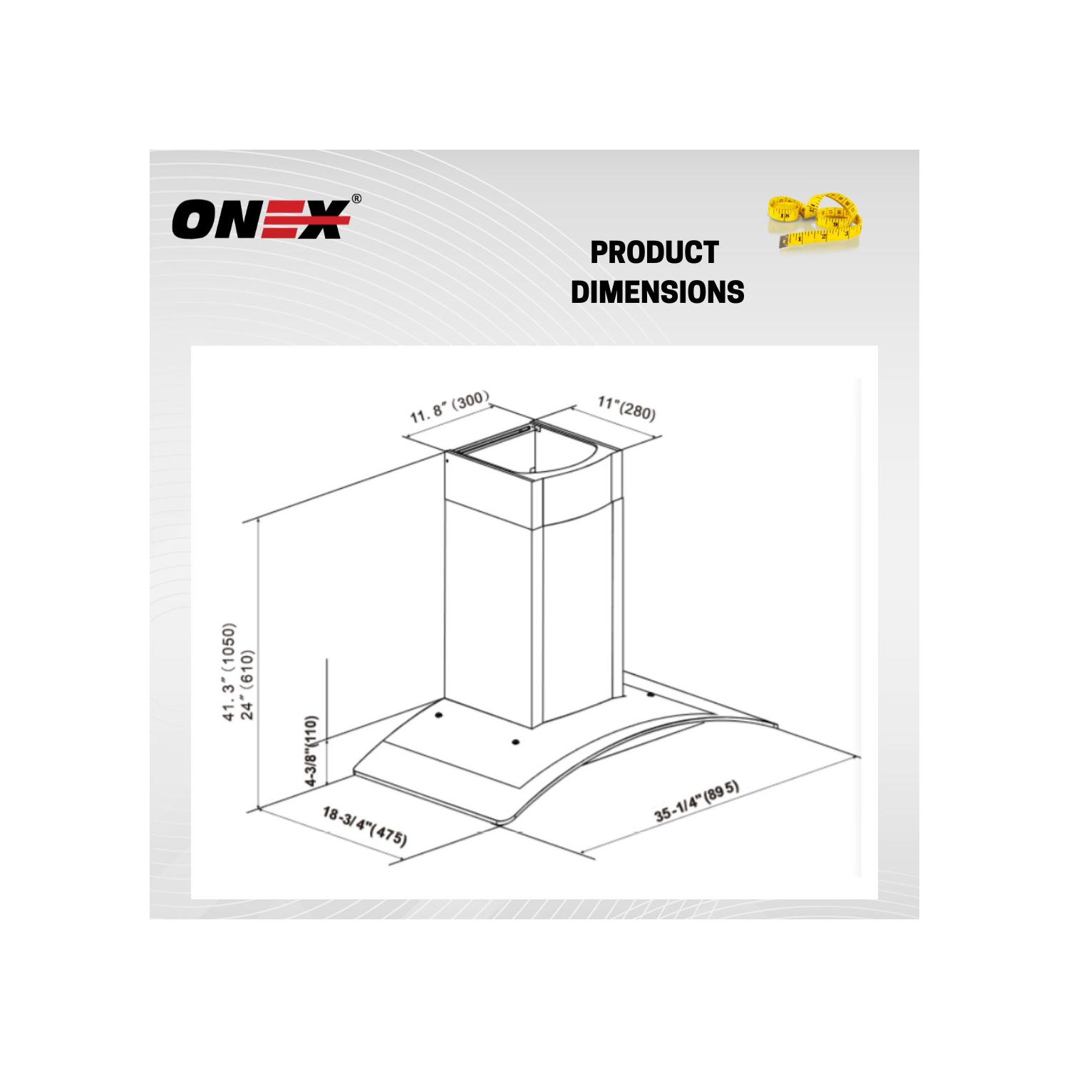 Hotte murale en acier inoxydable noir ONEX® OGF336-BL 36&nbsp;po.