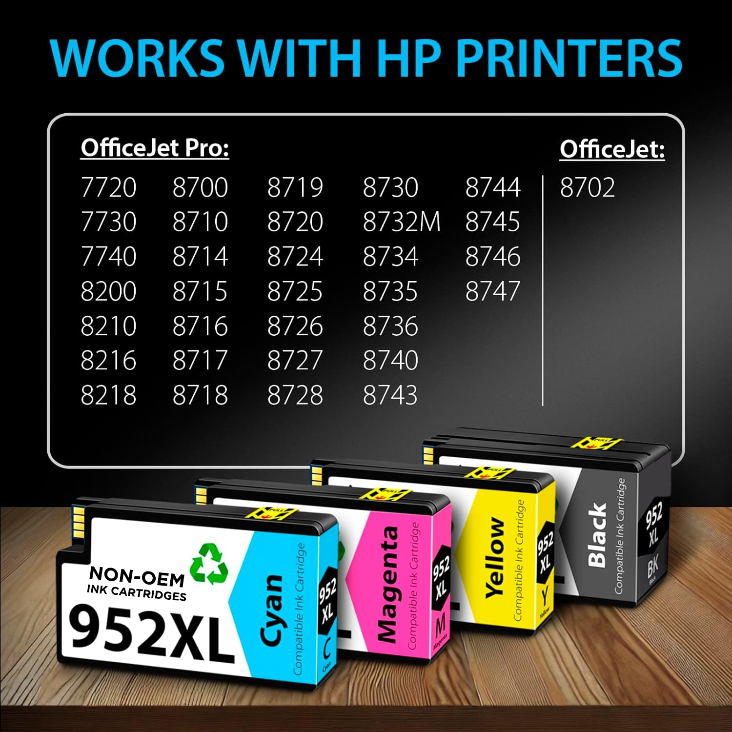 [New Chip] 1 Ensemble de cartouches d'encre compatibles HP 952 XL 952XL haut rendement - HP OfficeJet 8702 7740 8715 8210 8216 7720 7730 7745 8730