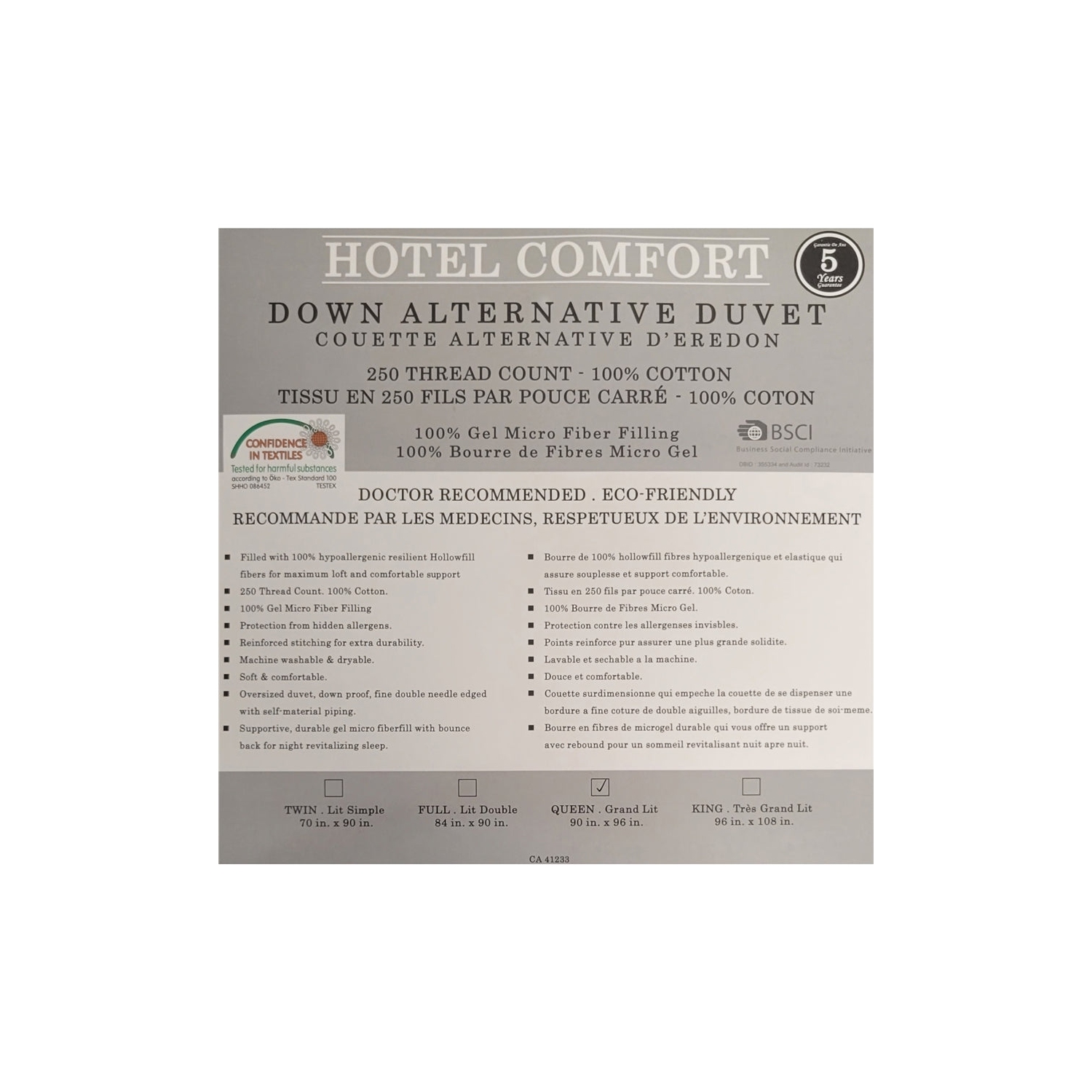 Cotton House - Hotel Comfort Synthetic Duvet, 100% Cotton, 100% MicroGel Fiber 3D Filling, King Size, White