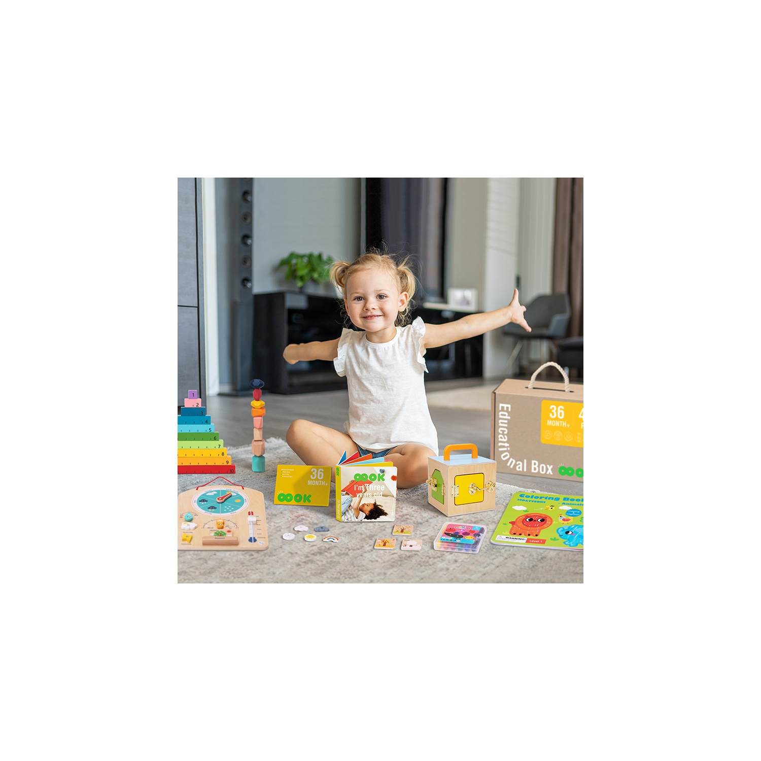 Ensemble de jouets d'apprentissage précoce TOOKYLAND - Ensemble de jeu Montessori éducatif 6-en-1; jouets en bois pour tout-petits de 3 ans et plus