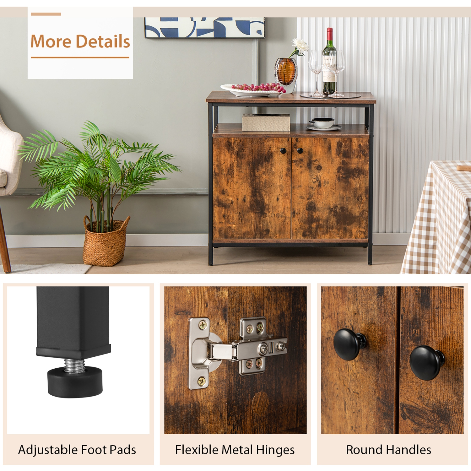 Costway Industrial 2-Door Buffet Sideboard Kitchen Cupboard Storage Cabinet withOpen Shelf