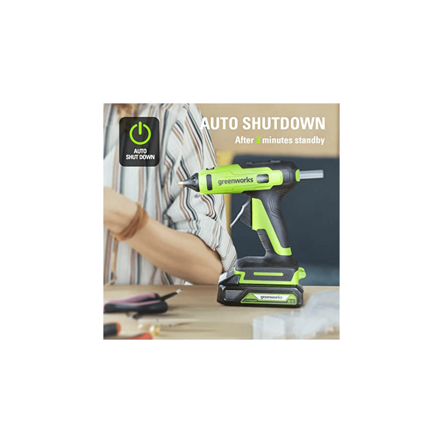 greenworkstools-24V Cordless Glue Gun w/ 2.0Ah Battery & Charger