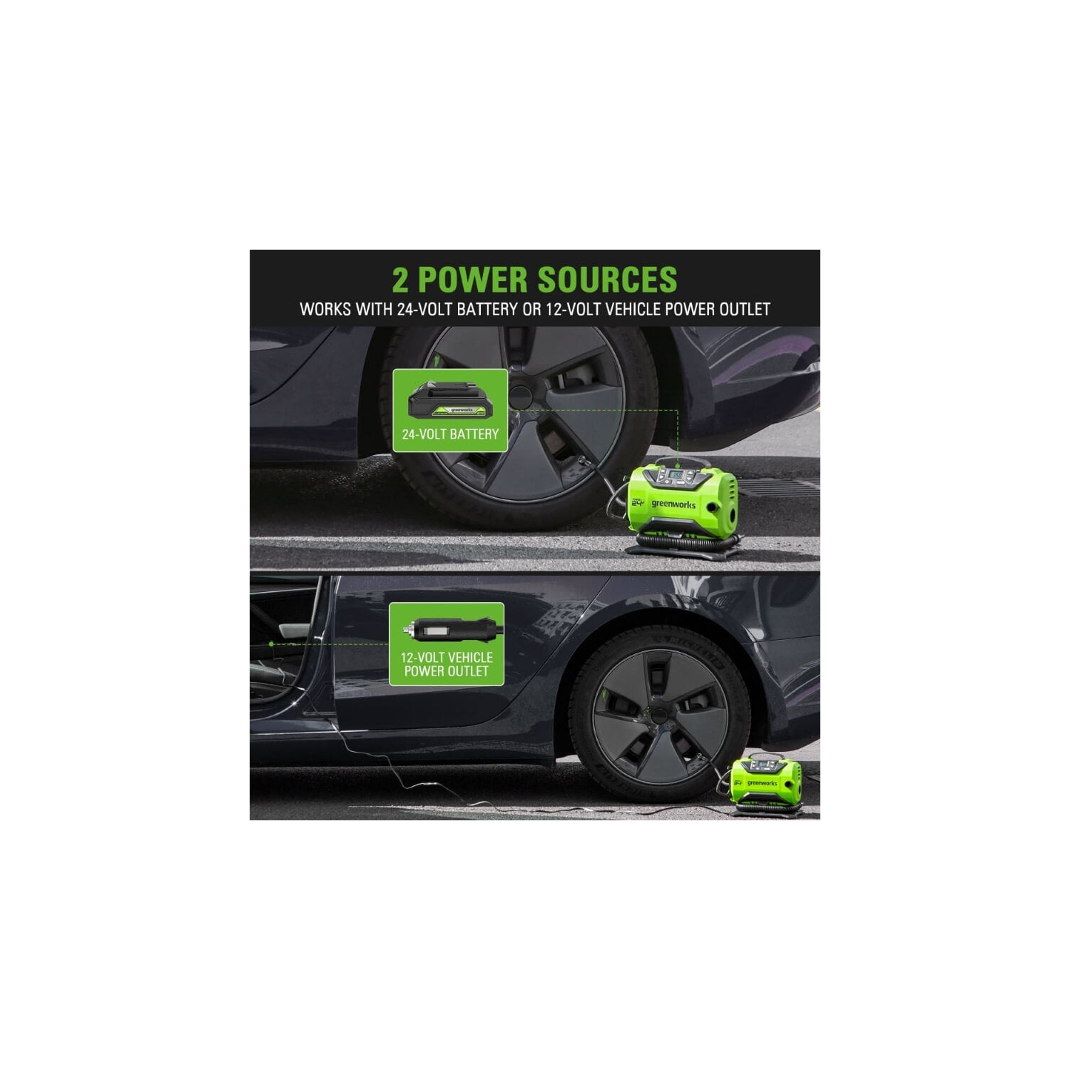 Compresseur d'air portatif 24 V – pompe à air sans fil pour pneus, pression maximale de 160 lb/po2, batterie de 2,0Ah V incluse