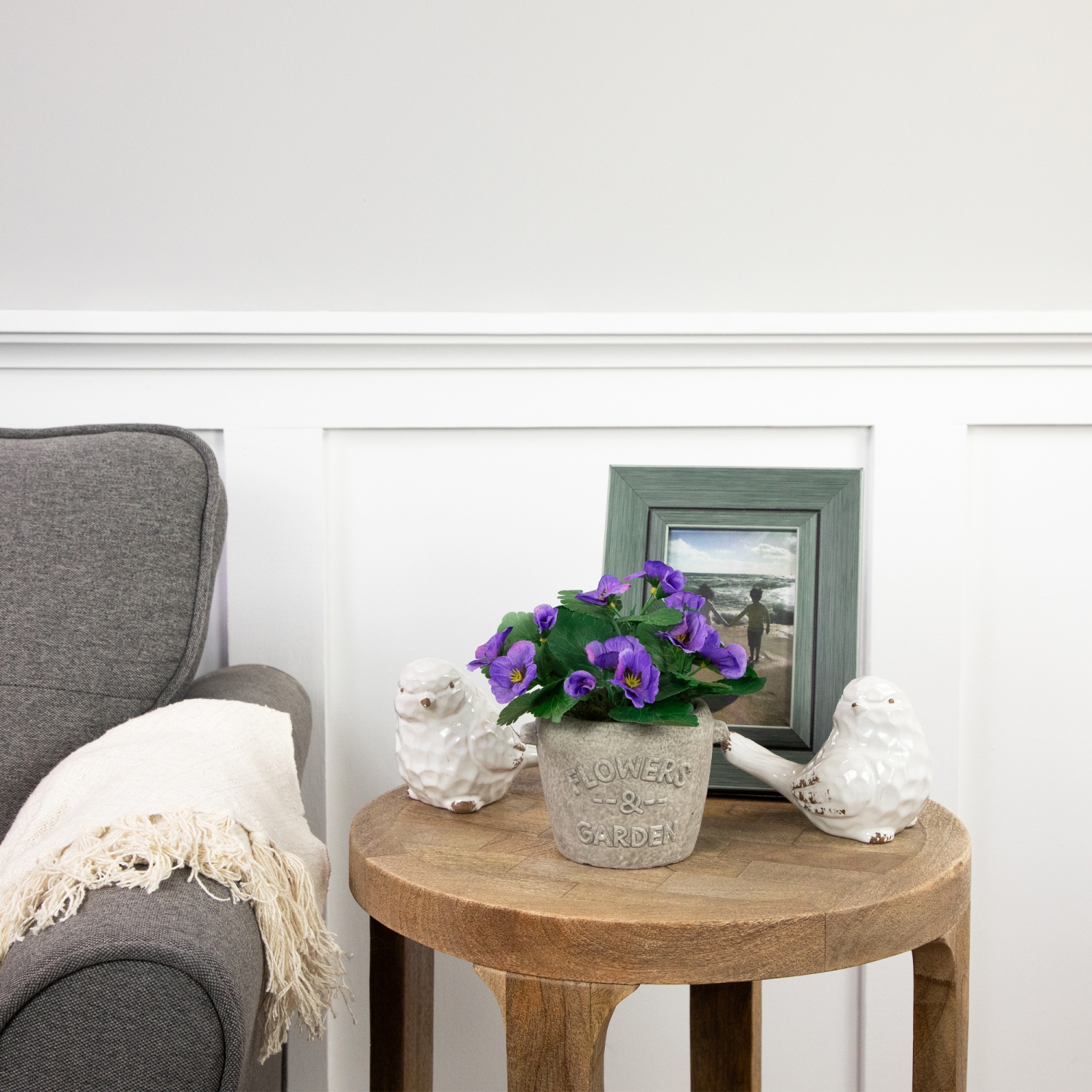 Pansy Artificial Floral Arrangement in "Flowers & Garden" Pot - 7" - Purple