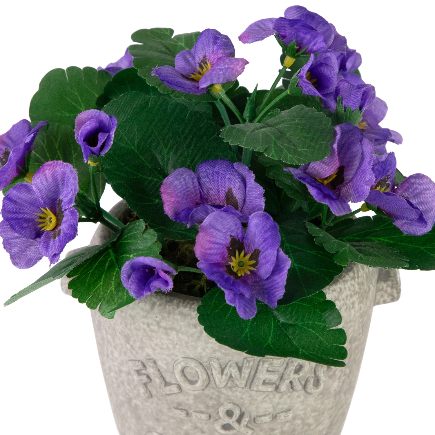 Pansy Artificial Floral Arrangement in "Flowers & Garden" Pot - 7" - Purple