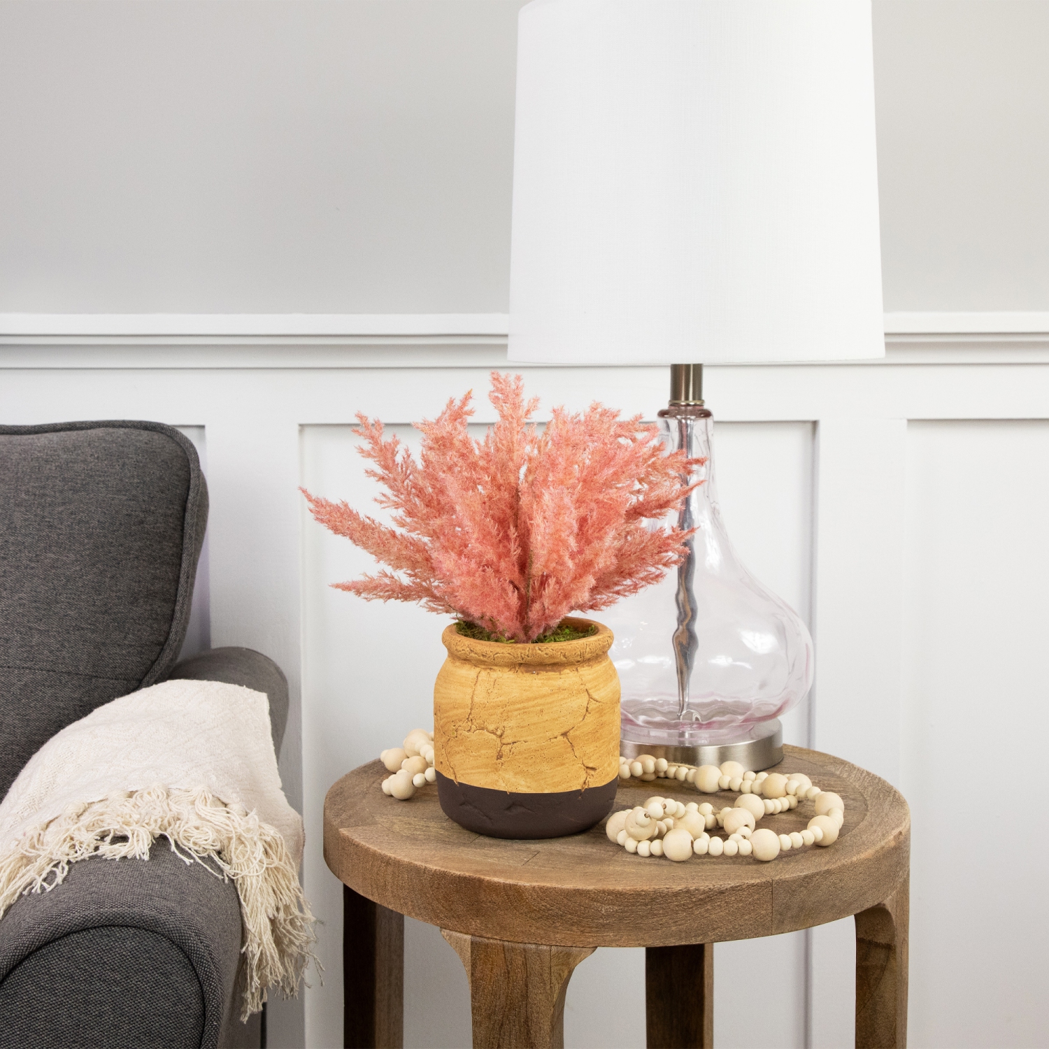 Artificial Astilbe Plant in a Ceramic Pot - 12" - Pink